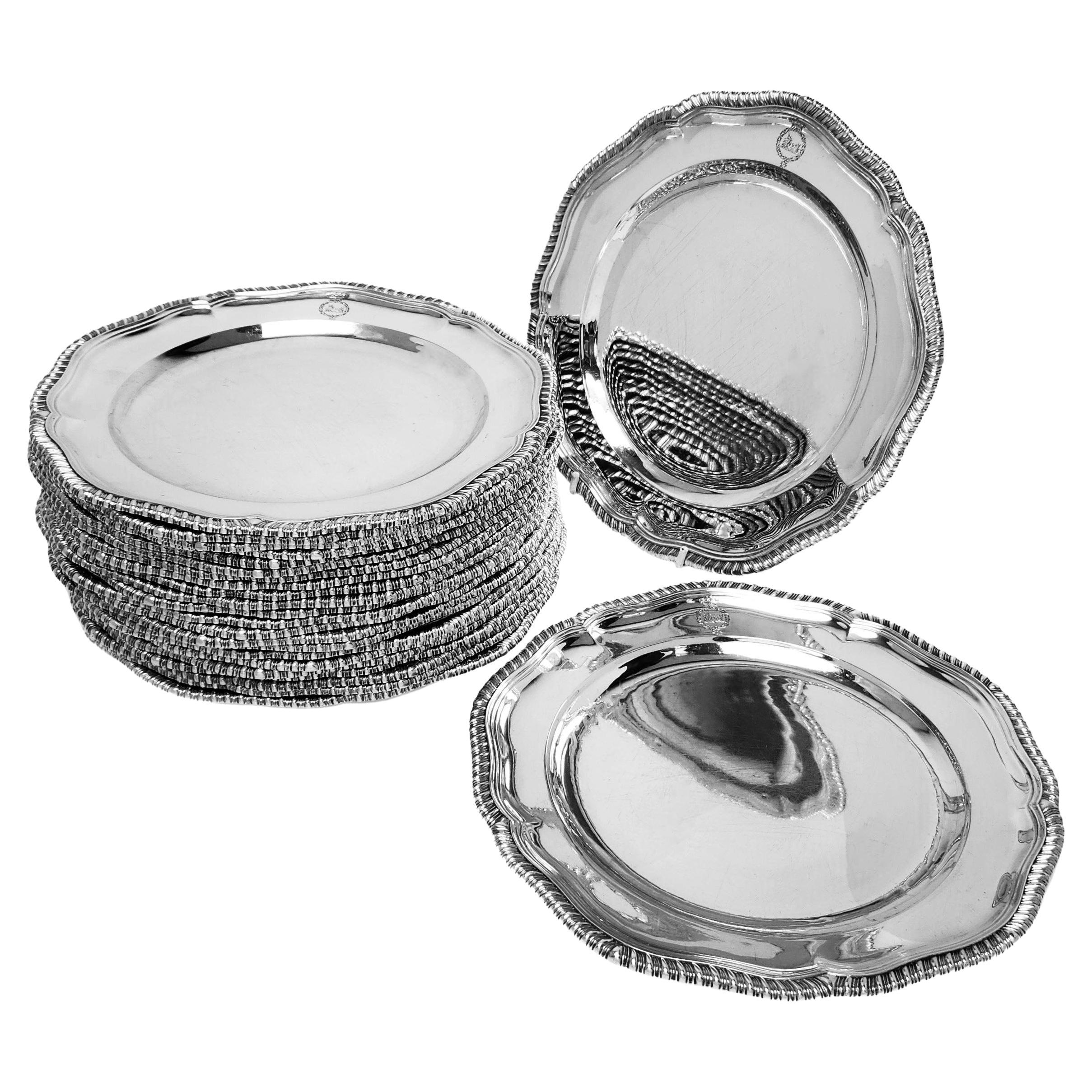 Set von 24 antiken viktorianischen Sterlingsilber-Esstellern mit Gadroon-Rand, 1865