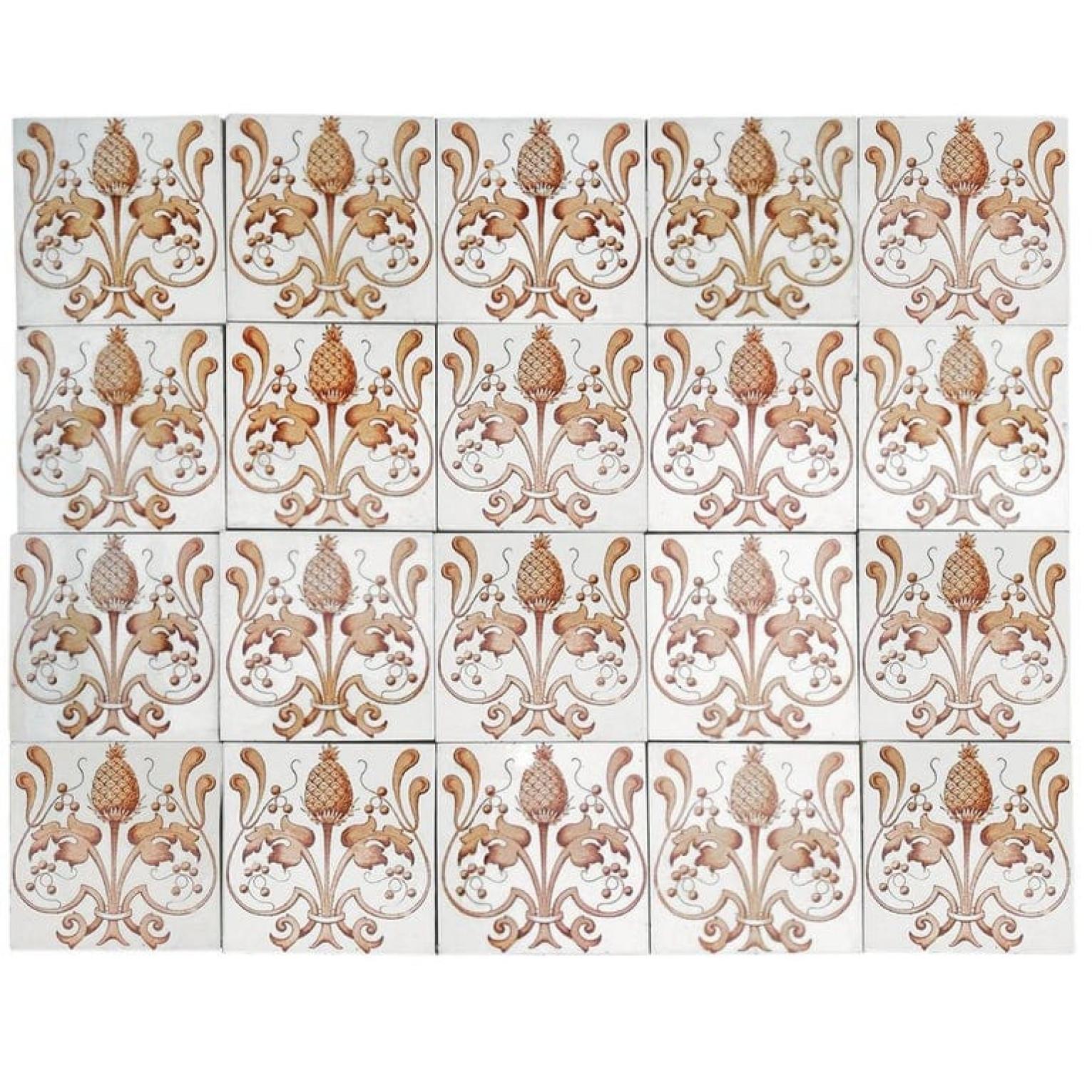 Set von 24 glasierten Kacheln im Jugendstil, Belgien, 1920 im Angebot 1