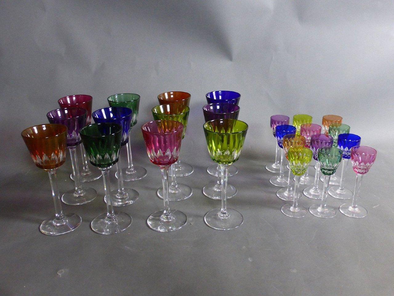 Set of 24 Colored Crystal Glasses by Bacarrat 6