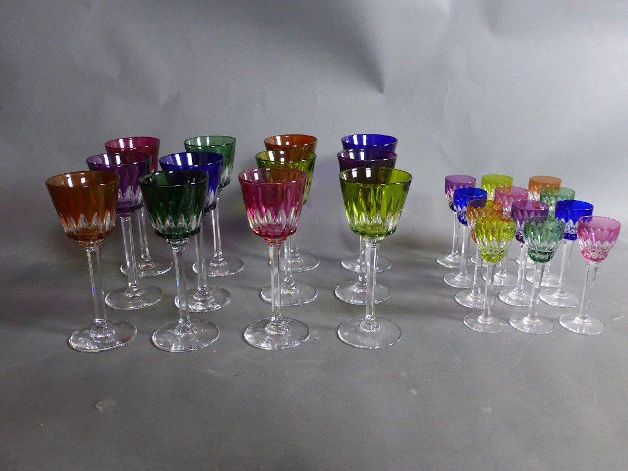 Set of 24 Colored Crystal Glasses by Bacarrat 7