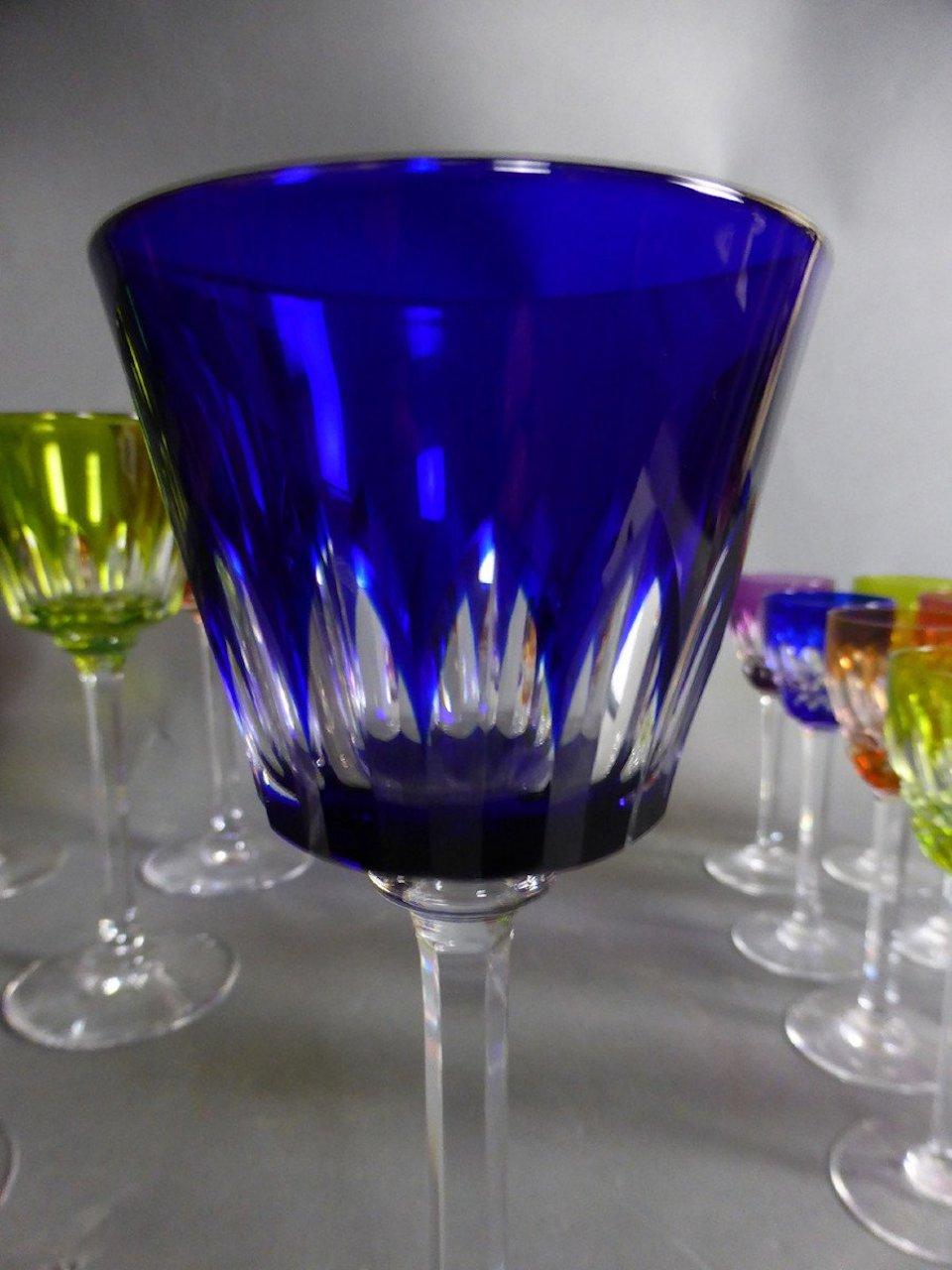 French Set of 24 Colored Crystal Glasses by Bacarrat