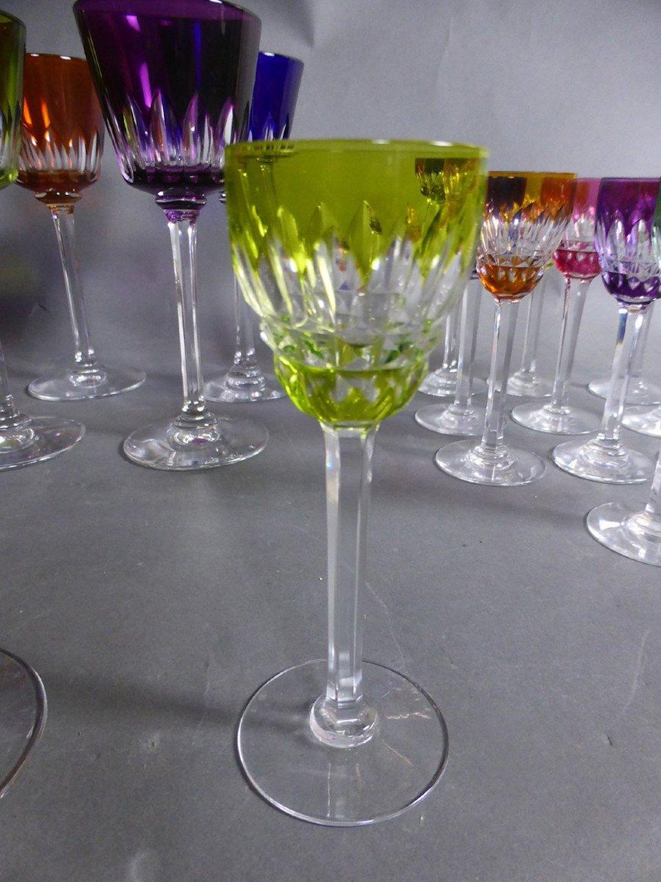 Set of 24 Colored Crystal Glasses by Bacarrat In Excellent Condition In LEGNY, FR