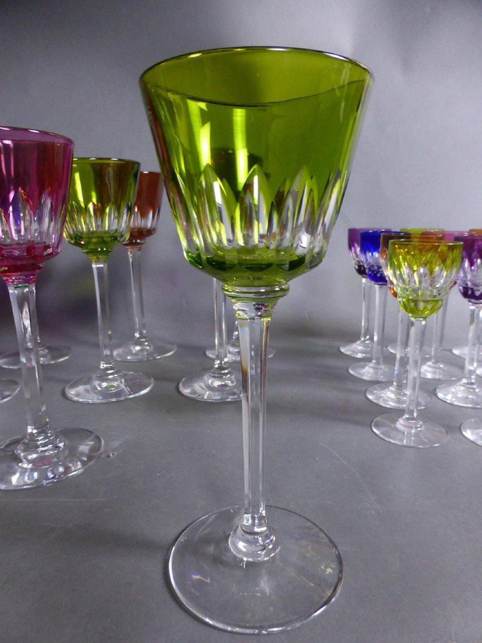 Set of 24 Colored Crystal Glasses by Bacarrat 1