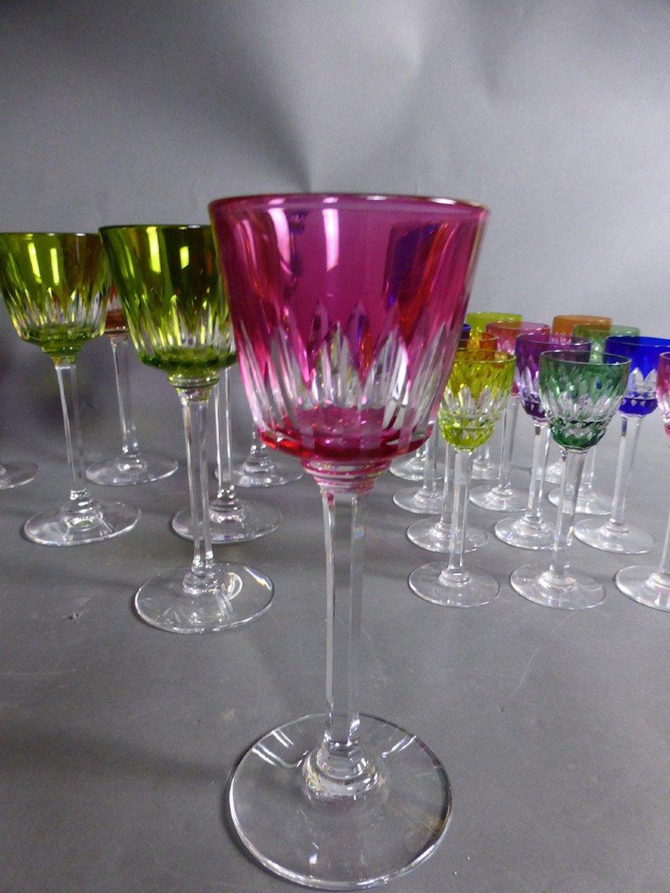 Set of 24 Colored Crystal Glasses by Bacarrat 3