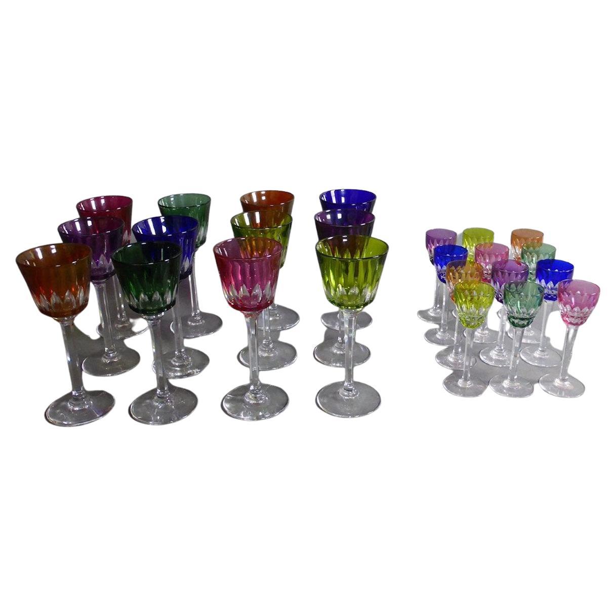 Set of 24 Colored Crystal Glasses by Bacarrat