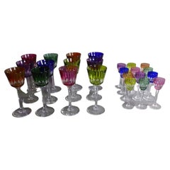 Retro Set of 24 Colored Crystal Glasses by Bacarrat