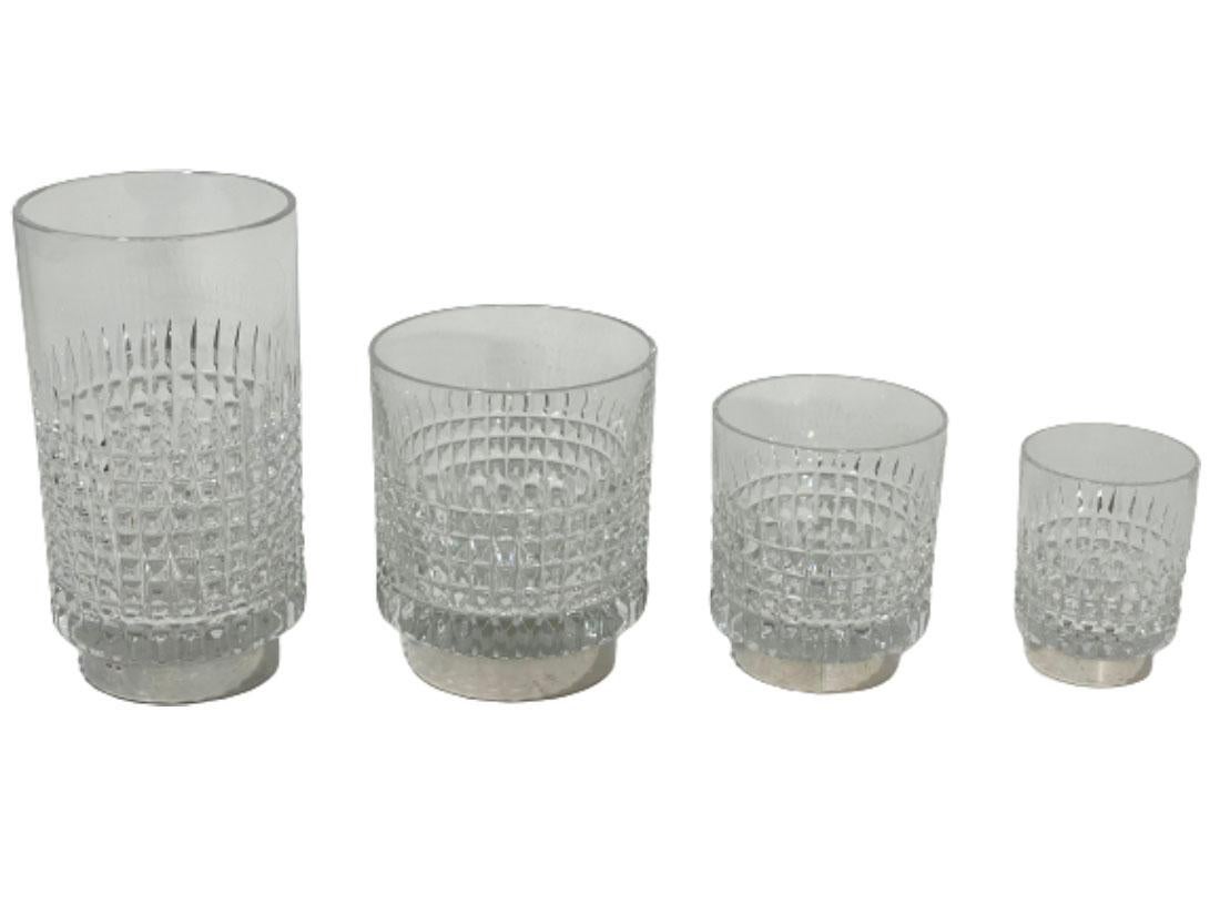 Dutch Set of 24 Crystal Glasses with Silver by C. Bos & Zn, Amsterdam For Sale