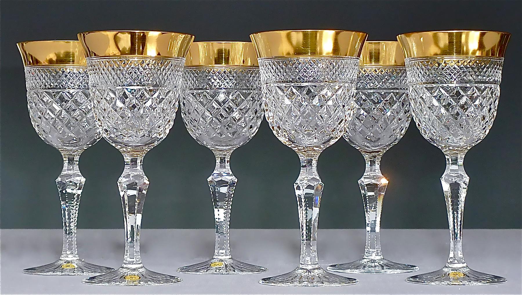 Set of 24 Crystal Gold Josephinenhuette Glasses Champagne Wine Beer Water 1970s 1