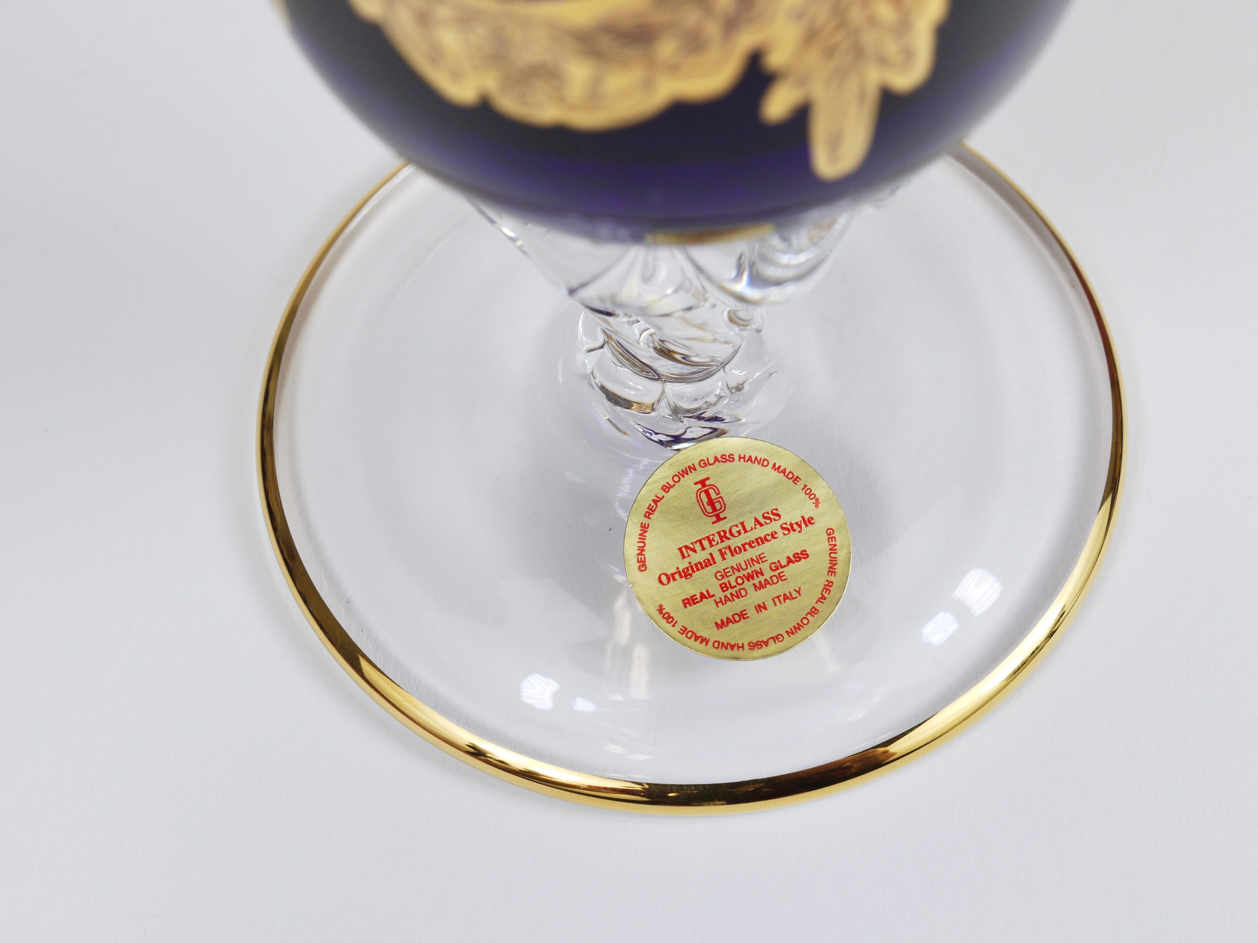 Set Of 24 Empire Style Cobalt Blue & Gold Crystal Goblets Glasses, Italy, 1970s For Sale 10