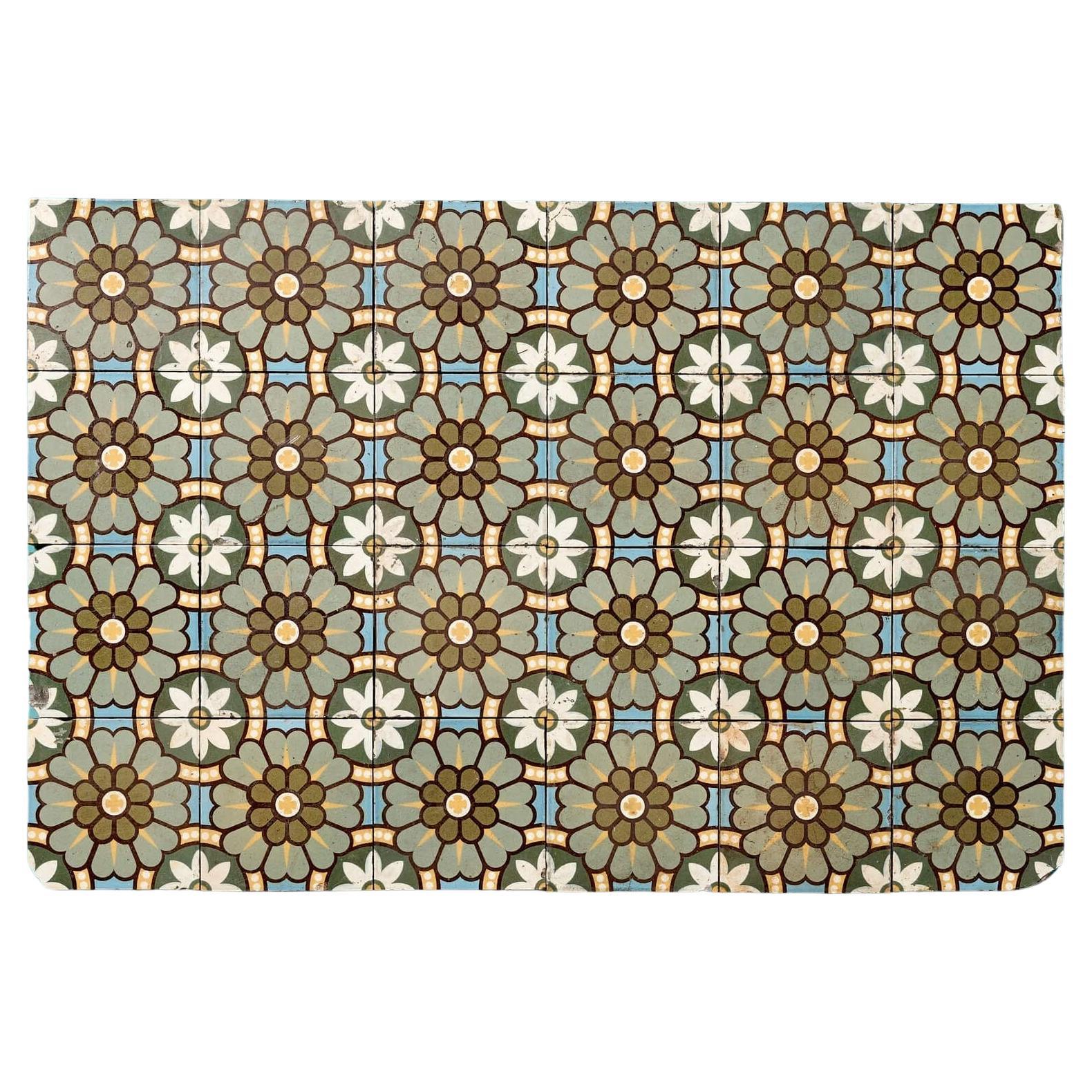 Set of 24 Encaustic Floral Floor Tiles