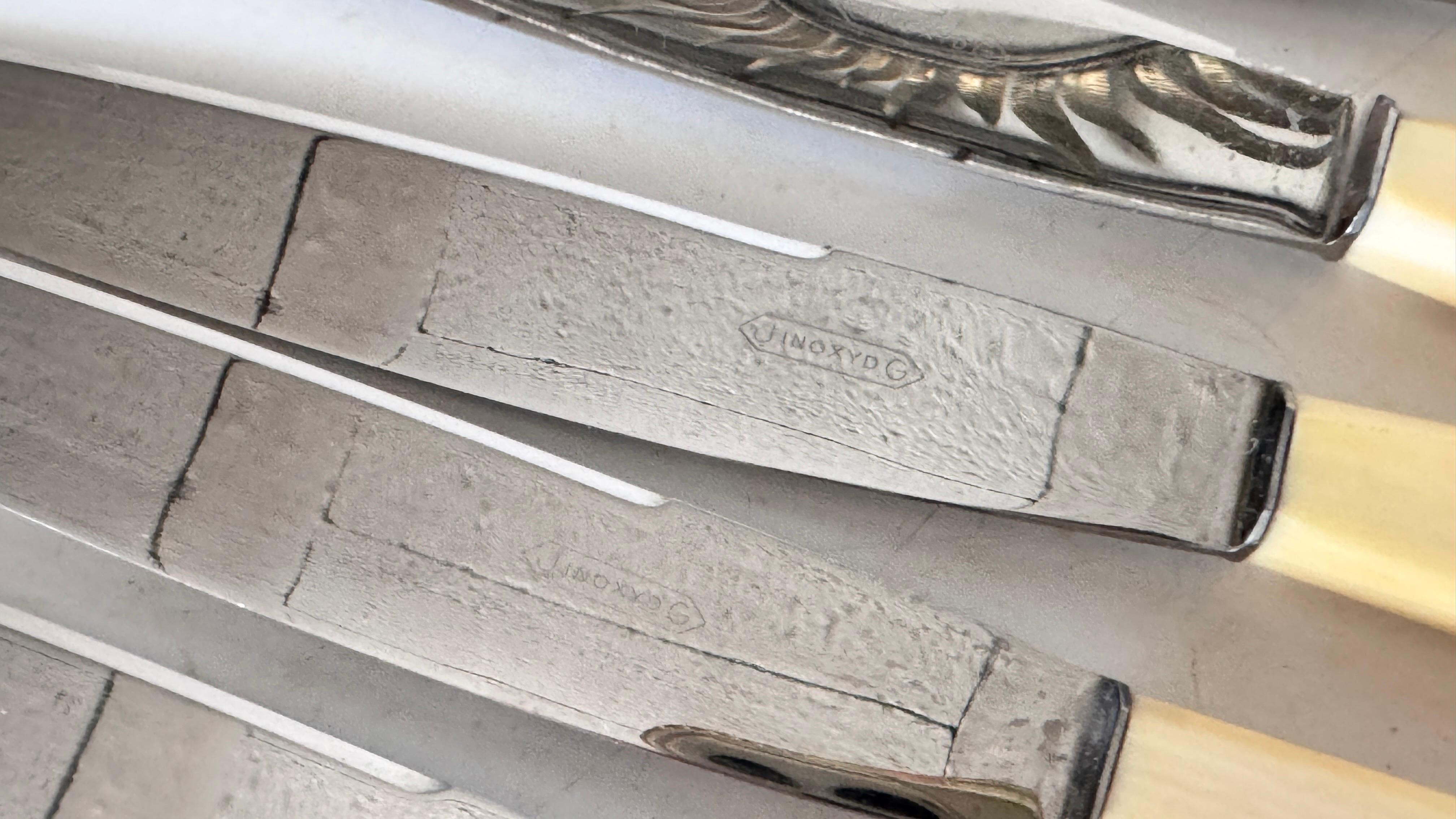 Set of 24 French Art Deco Dinner & Cheese Knives, Steel & Bone Handles, 1970s For Sale 3
