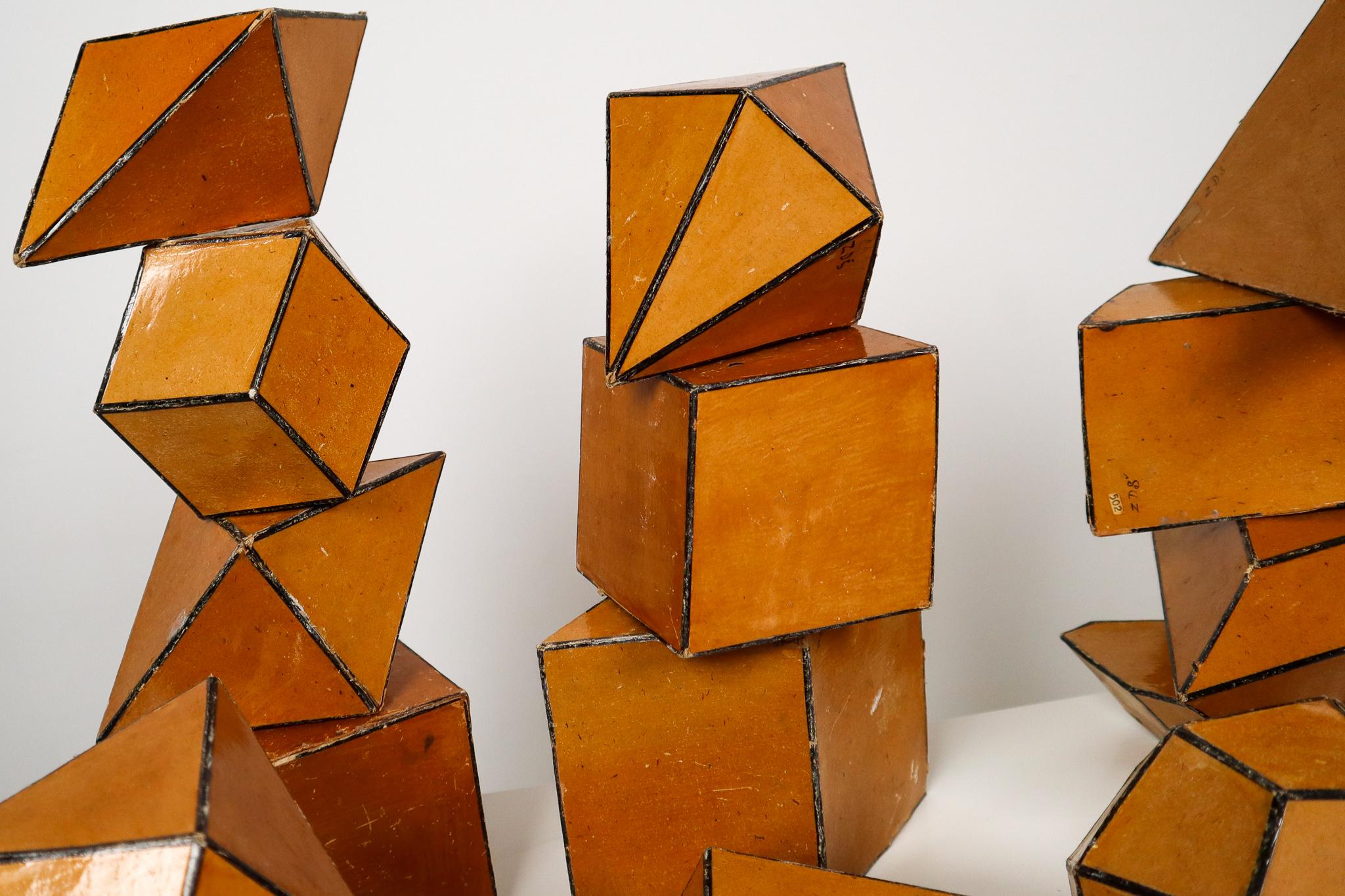 Early 20th Century Set of 24 Geometric Science Cardboard Classroom Crystal Models Praque, 1920