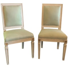 Jansen Style, Louis XVI, Ten Dining Chairs, Grey Painted Wood, Fabric, 1970s
