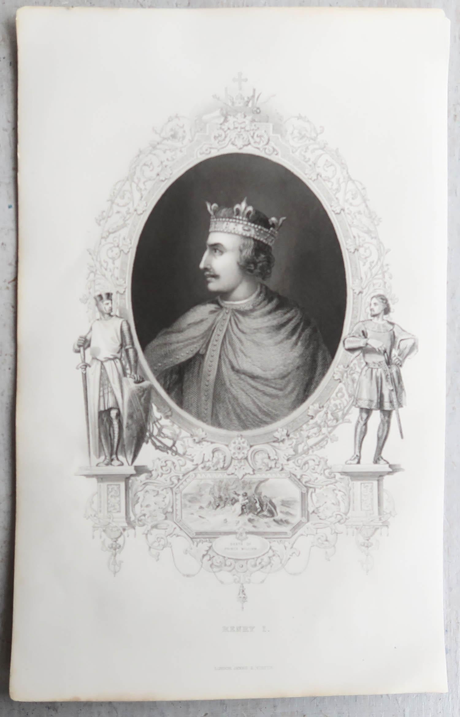 Inglese Set di 24 stampe antiche originali dei re d'Inghilterra, C.C. 1840 in vendita