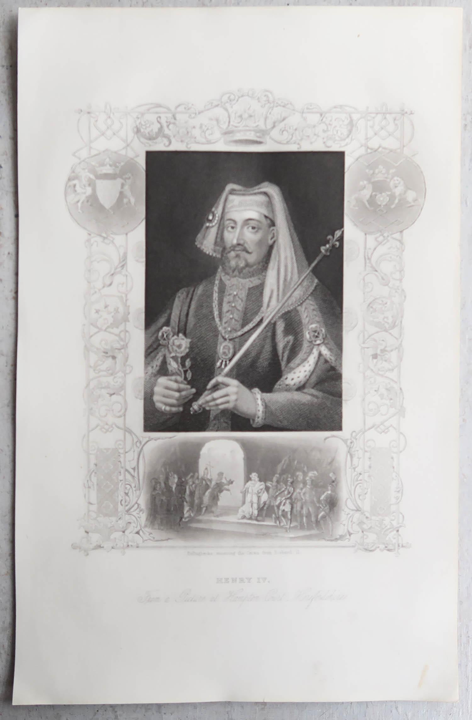Metà XIX secolo Set di 24 stampe antiche originali dei re d'Inghilterra, C.C. 1840 in vendita