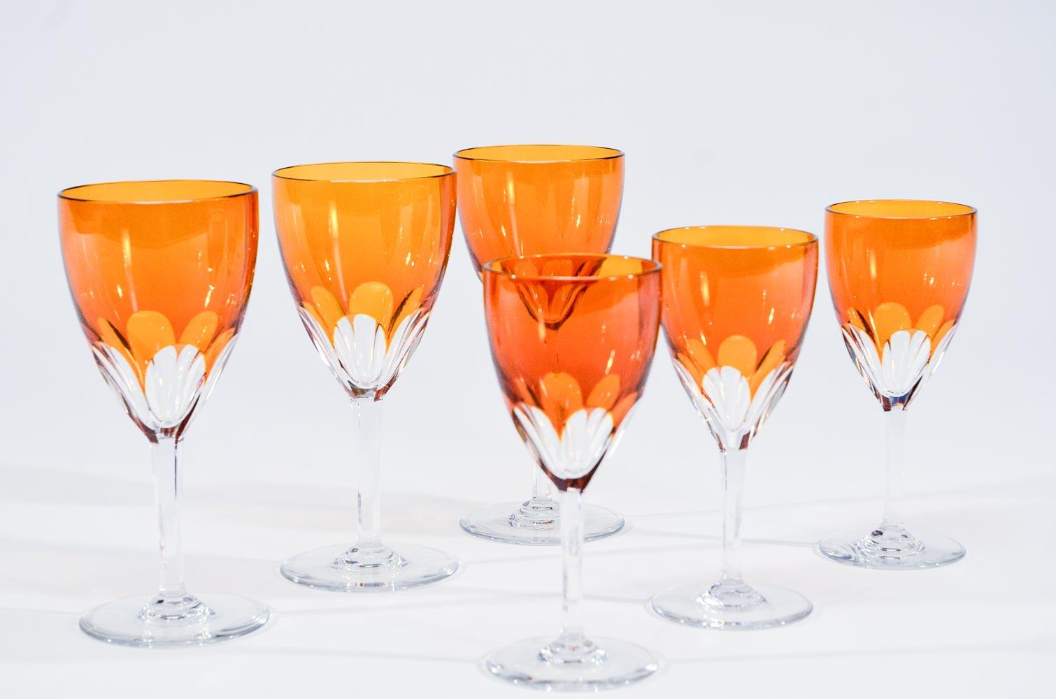 Set of 24-Pieces Signed Baccarat Tangerine Crystal Goblets, 12 Wines & 12 Waters 5