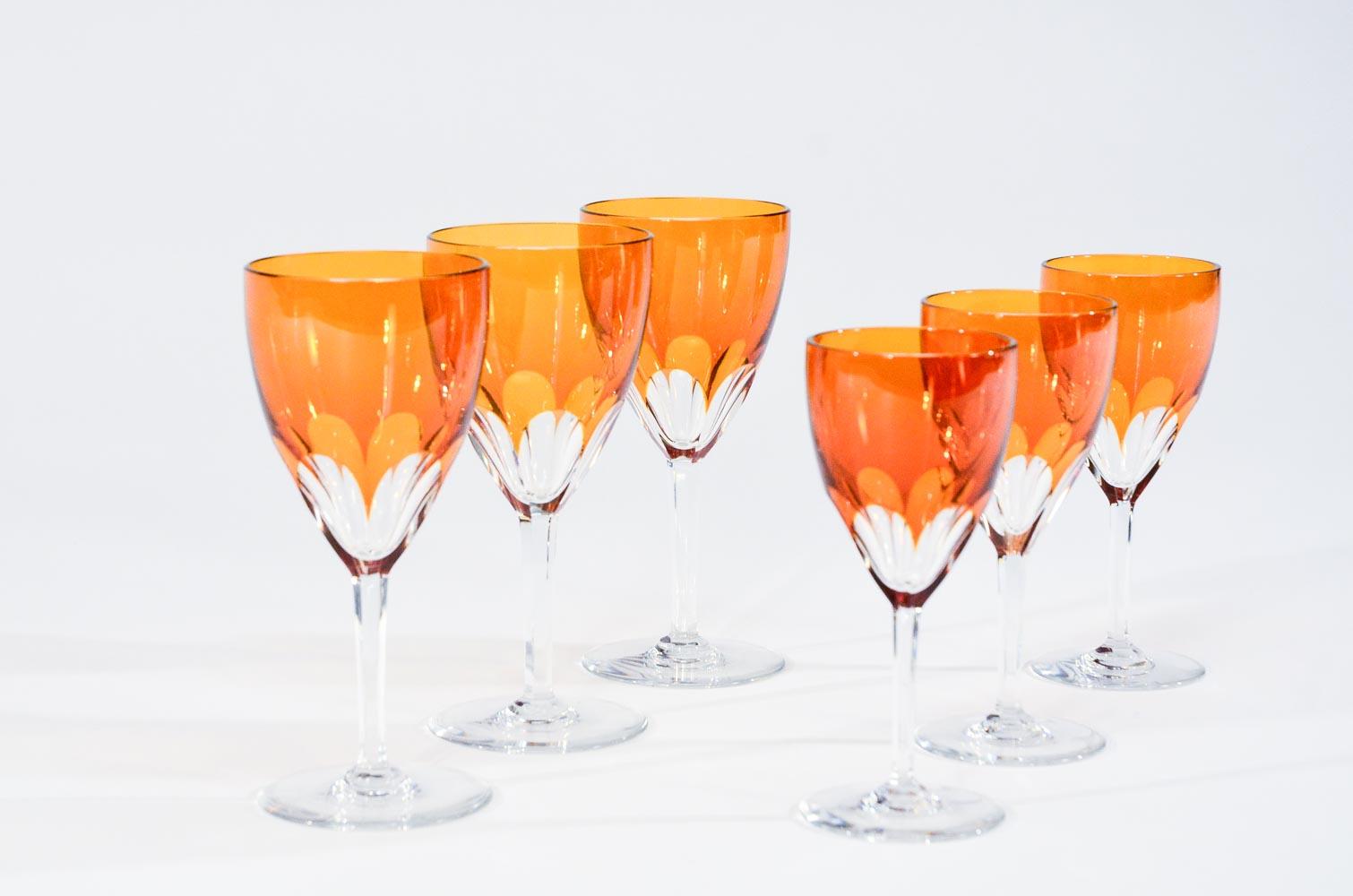 Set of 24-Pieces Signed Baccarat Tangerine Crystal Goblets, 12 Wines & 12 Waters 6