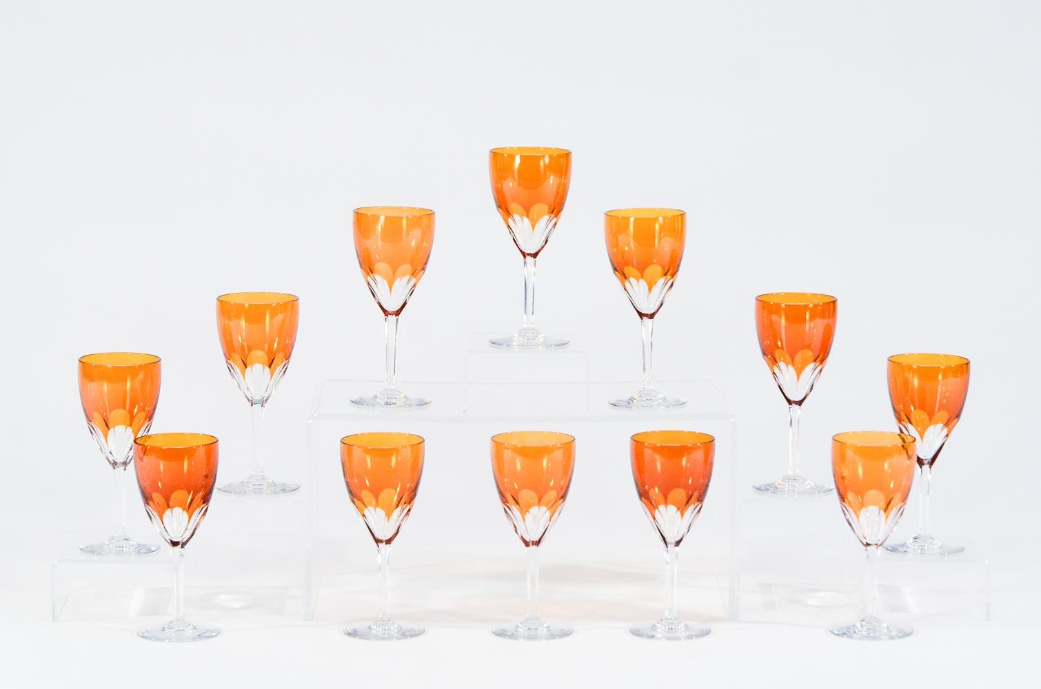 Set of 24-Pieces Signed Baccarat Tangerine Crystal Goblets, 12 Wines & 12 Waters 3