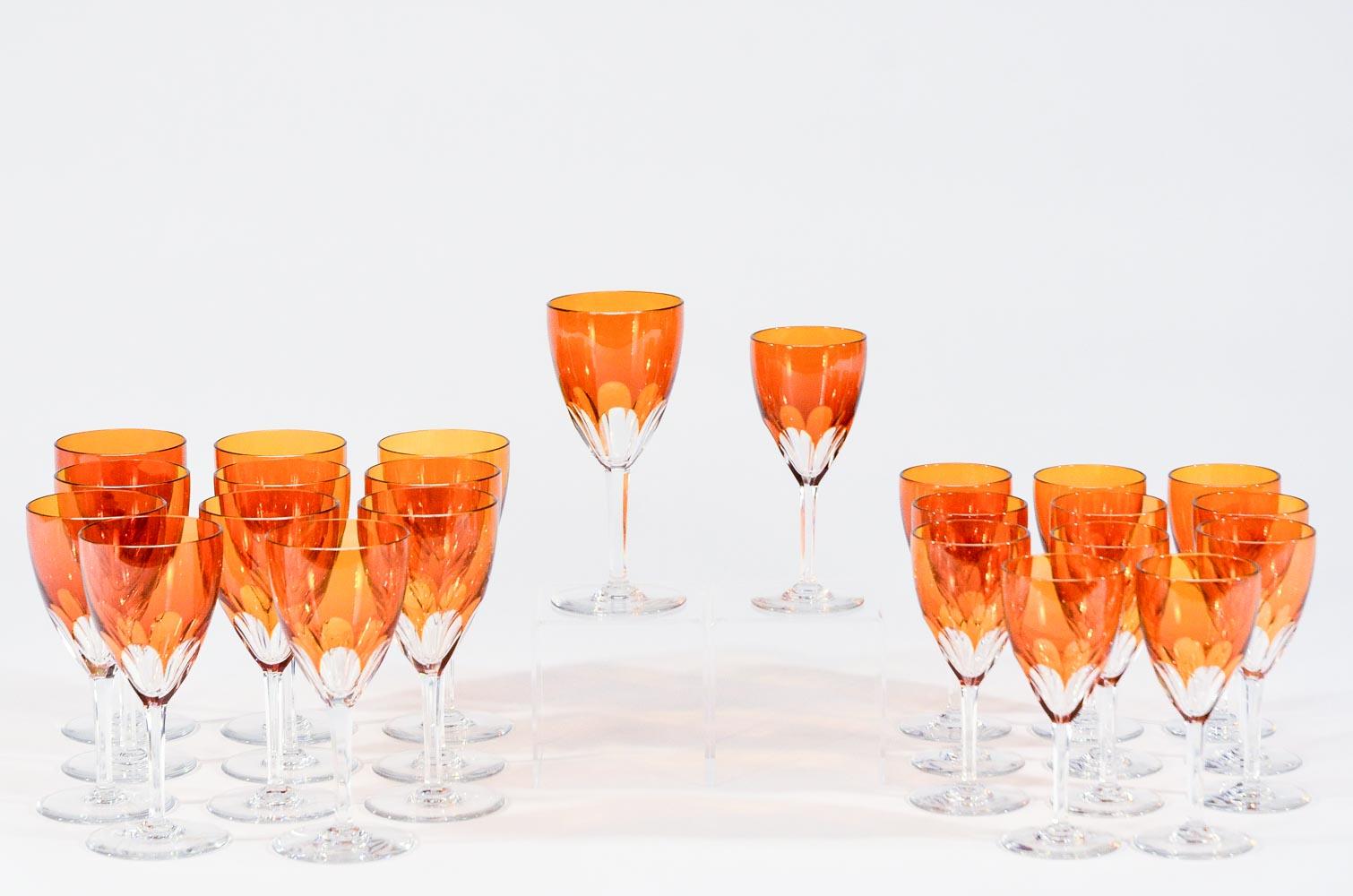 Set of 24-Pieces Signed Baccarat Tangerine Crystal Goblets, 12 Wines & 12 Waters 4