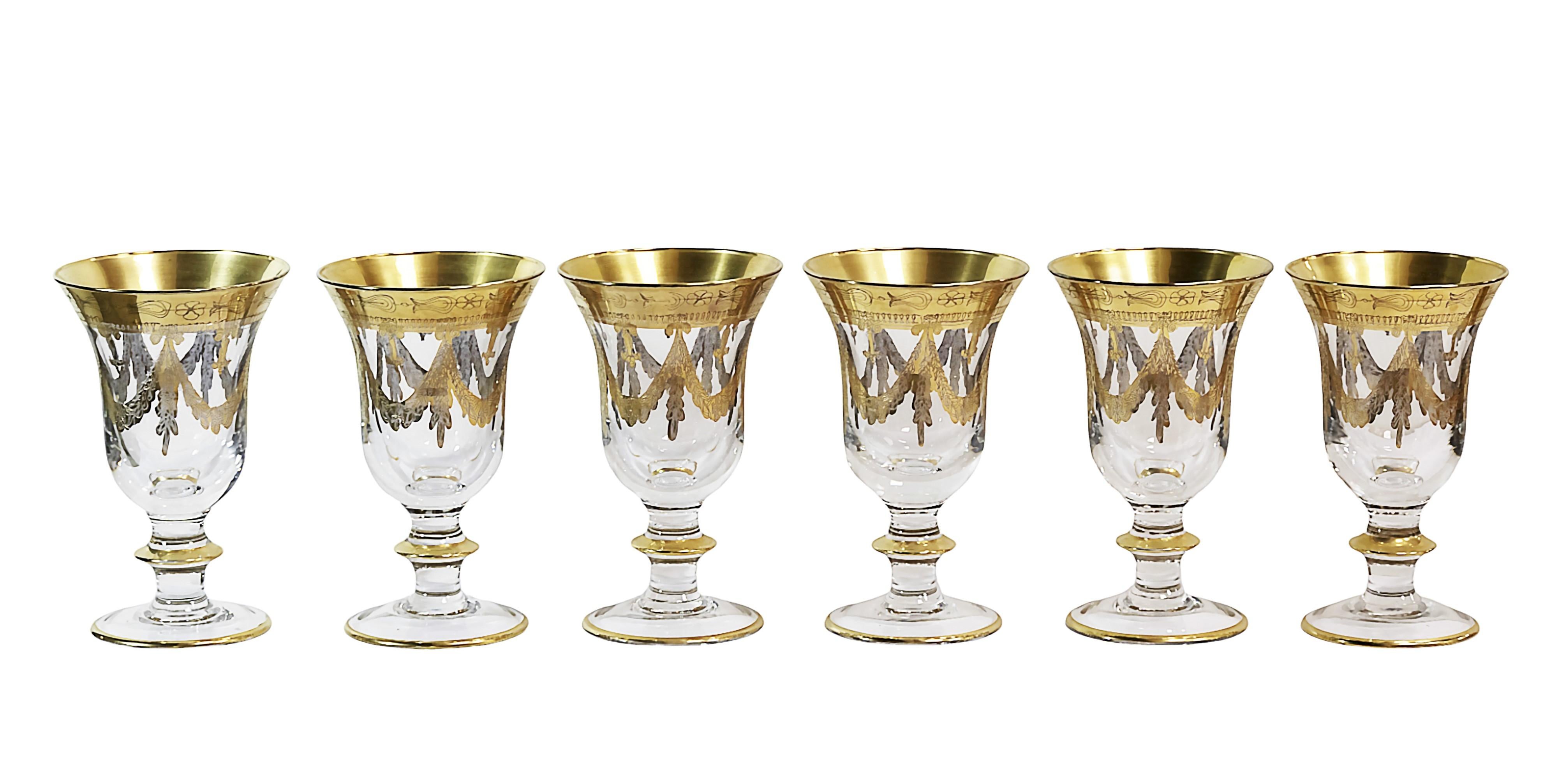 Italiano Set di 24 pezzi. Vintage Italian Arte Italica Medici 24k Gilt Glasses