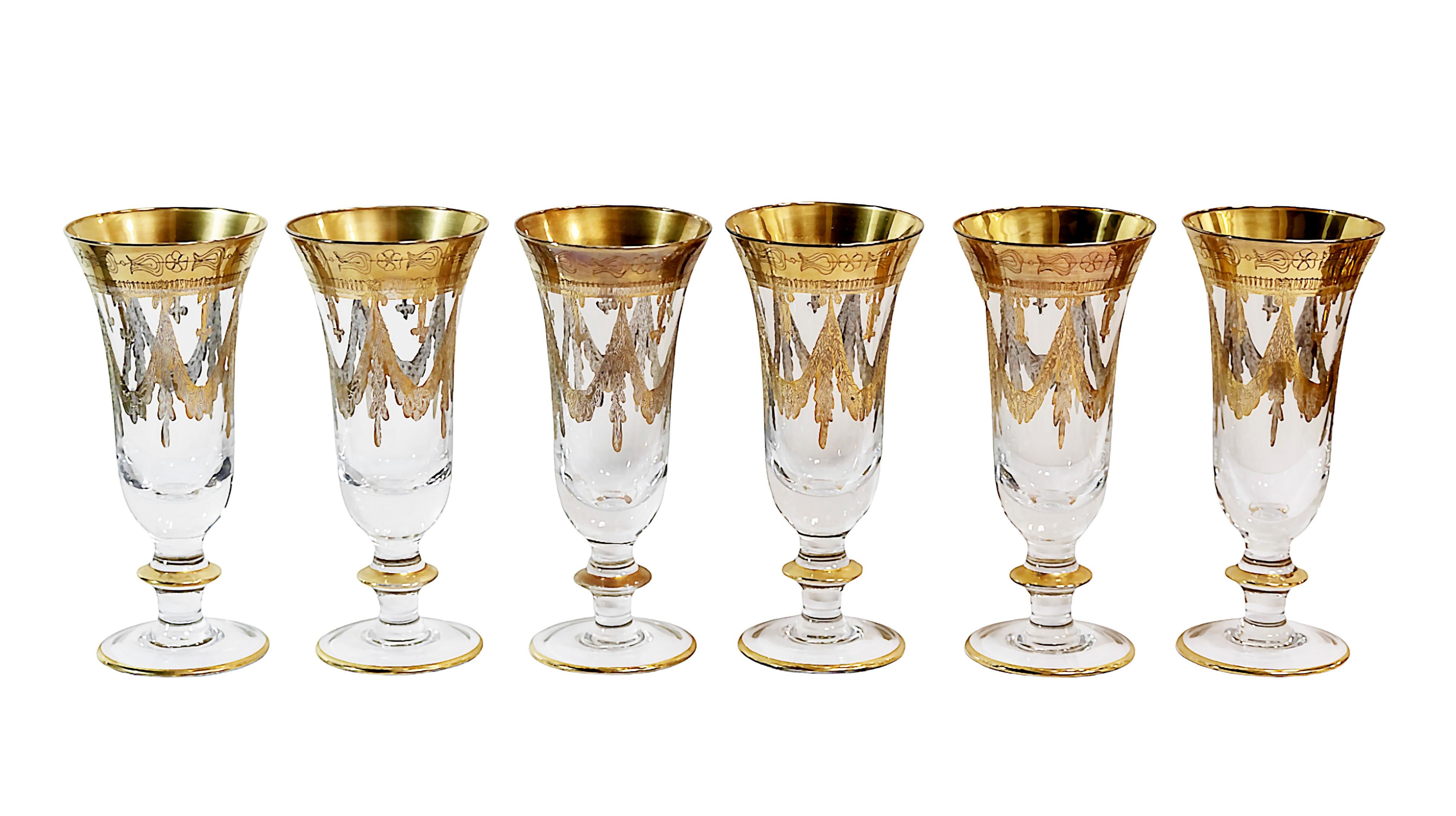 XX secolo Set di 24 pezzi. Vintage Italian Arte Italica Medici 24k Gilt Glasses