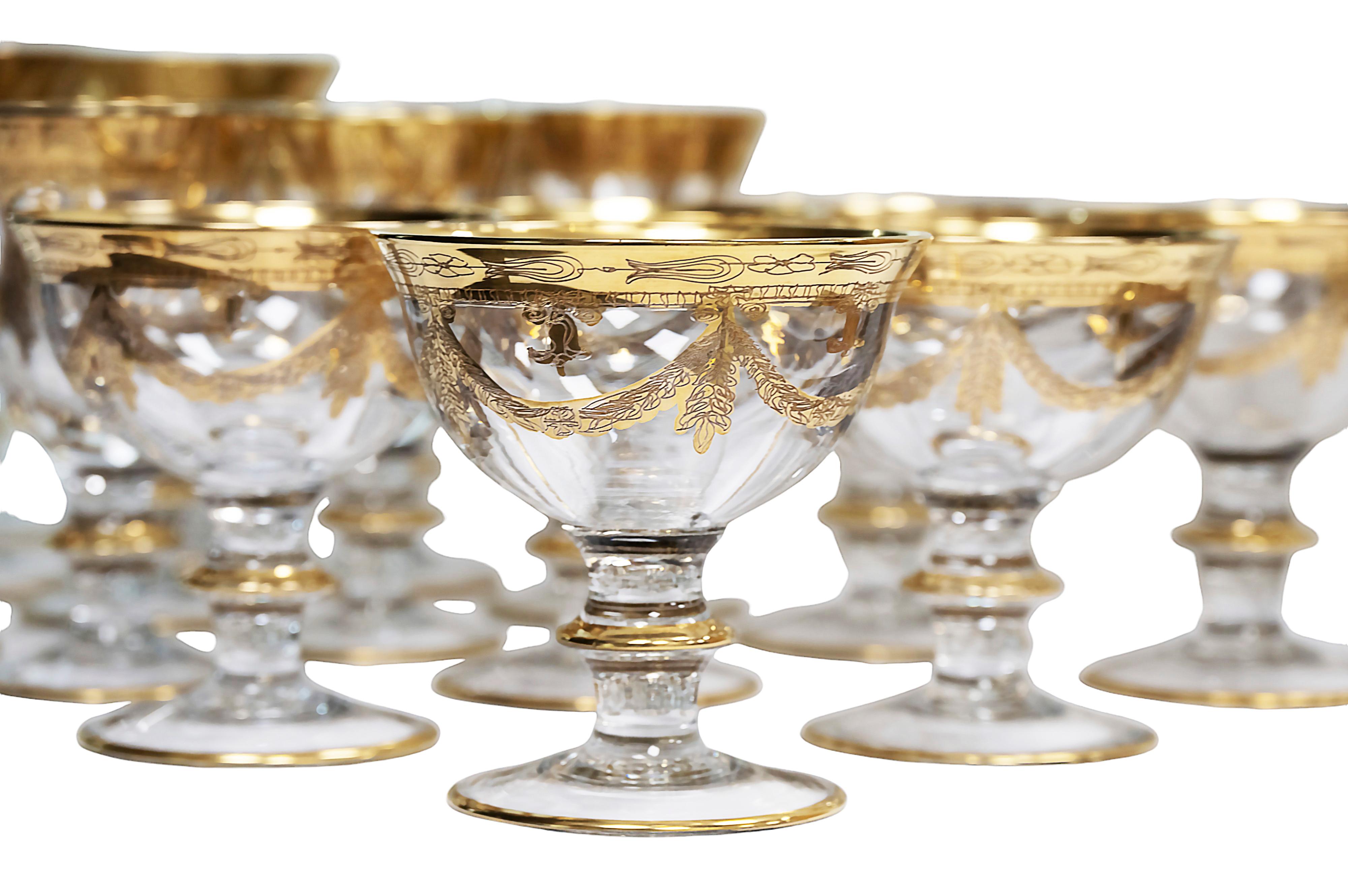 Oro Set di 24 pezzi. Vintage Italian Arte Italica Medici 24k Gilt Glasses