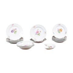Set of 24 Pieces German Meissen Porcelain Dinner Service with Floral Decor