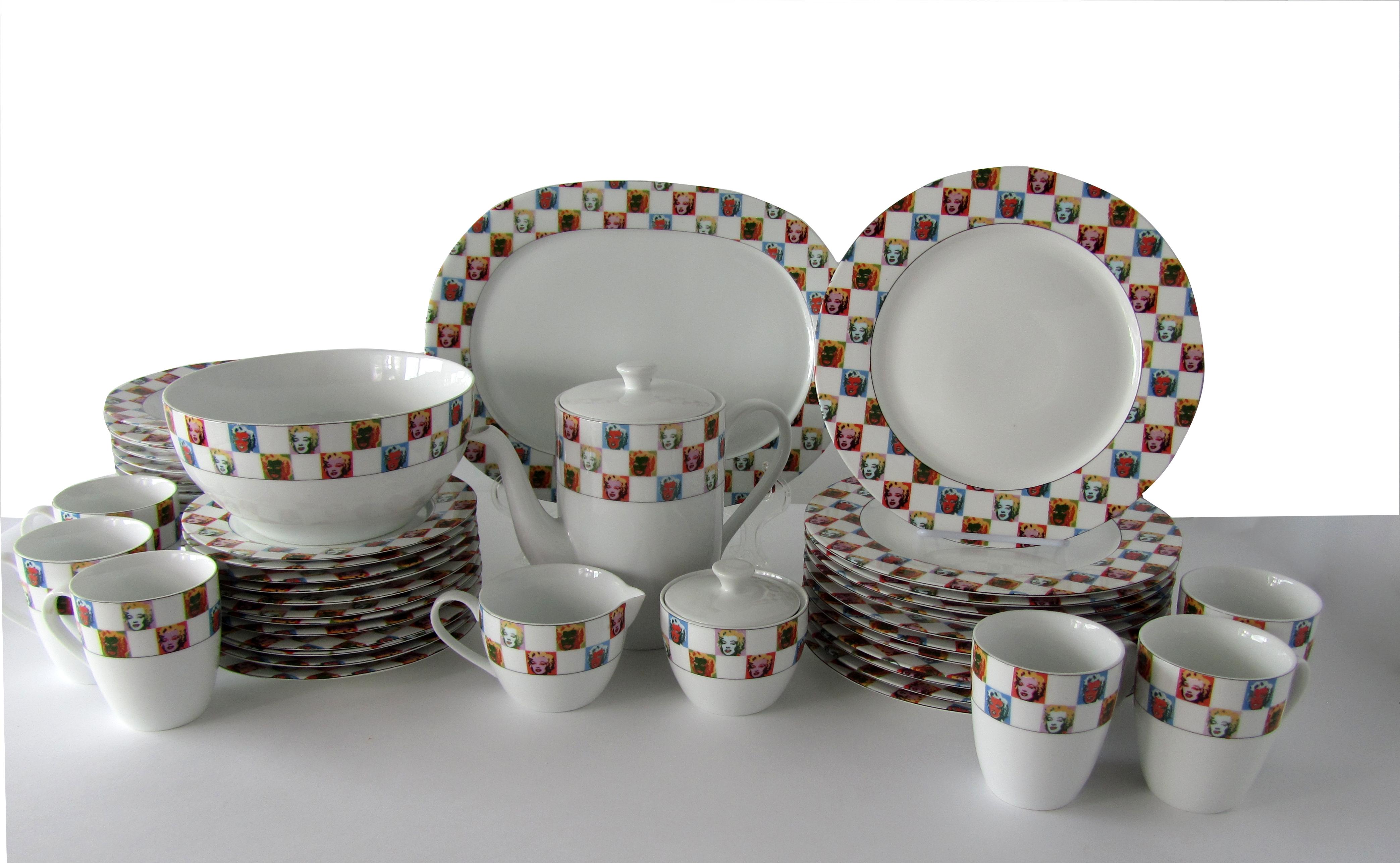 Porcelain Set of 12 Place Settings Andy Warhol Some Like It Hot, Marilyn, Dinnerware