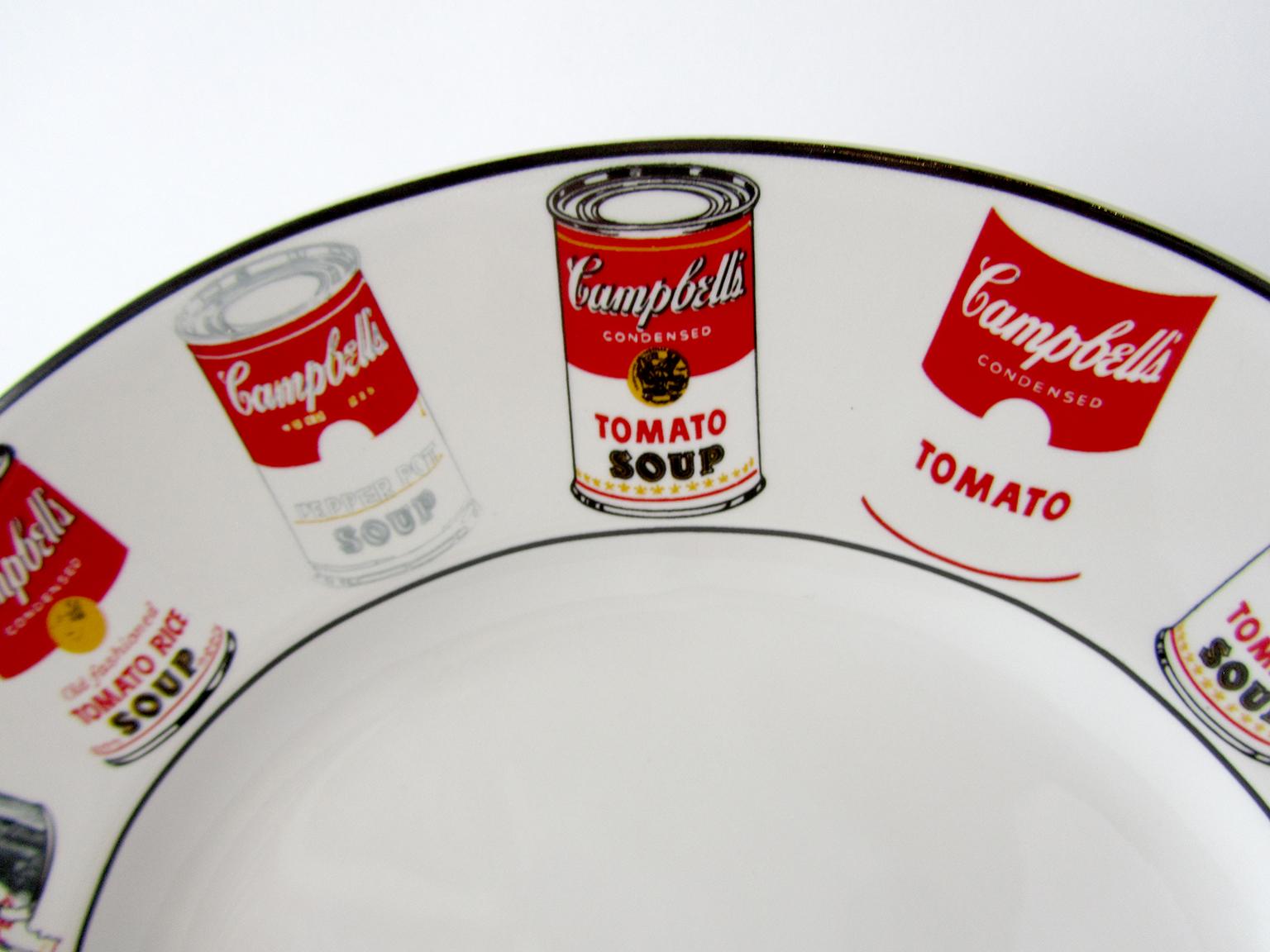 Mid-Century Modern Set of 12 Place Settings Andy Warhol White Campbells Soup Dinnerware