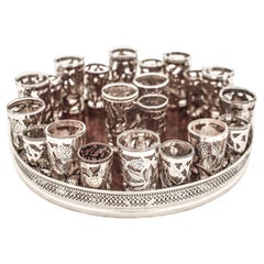 Set of 24 Sterling Cordials and Tray