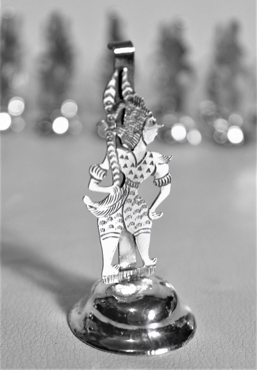 Metal Set of 24 Thai or Tibetan Silver Plated Dancer Place Card or Menu Holders For Sale