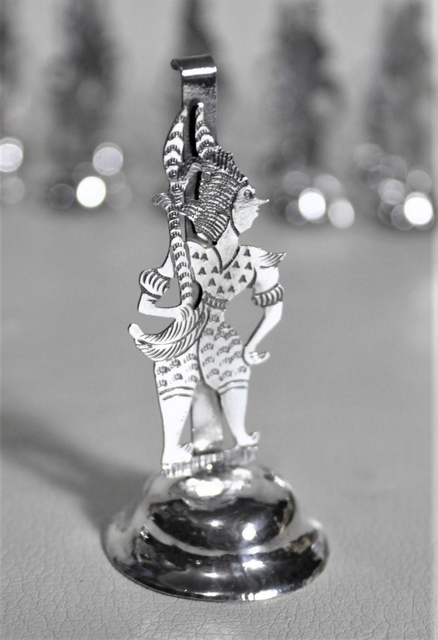 Set of 24 Thai or Tibetan Silver Plated Dancer Place Card or Menu Holders For Sale 2