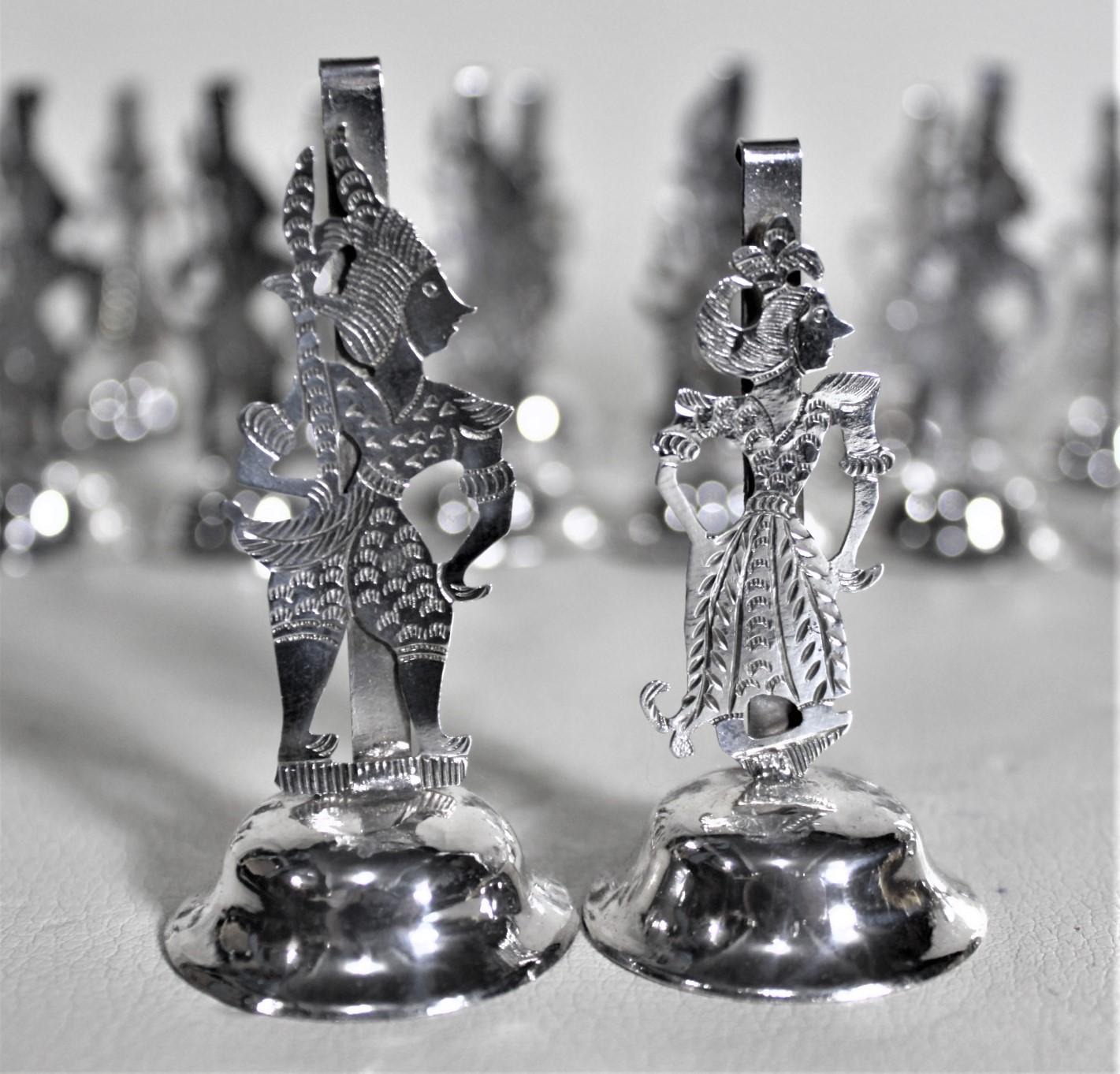 Unknown Set of 24 Thai or Tibetan Silver Plated Dancer Place Card or Menu Holders For Sale