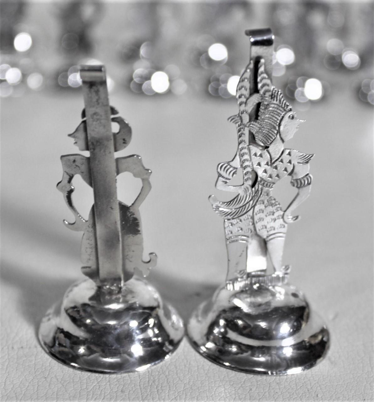 Set of 24 Thai or Tibetan Silver Plated Dancer Place Card or Menu Holders In Good Condition For Sale In Hamilton, Ontario