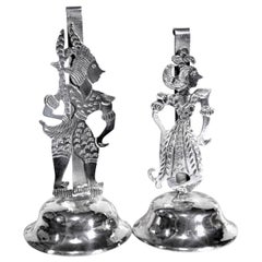 Set of 24 Thai or Tibetan Silver Plated Dancer Place Card or Menu Holders