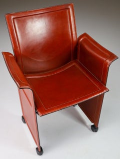 Set of 24 Tito Agnoli for Matteo Grassi "Korium" Cognac Leather Armchairs, 1970s