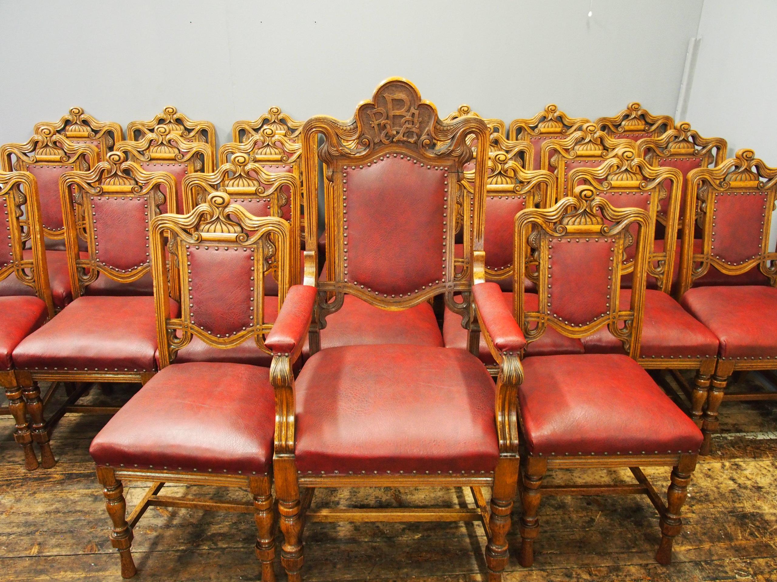 Set of 24 Victorian Carved Oak Dining Chairs For Sale 1