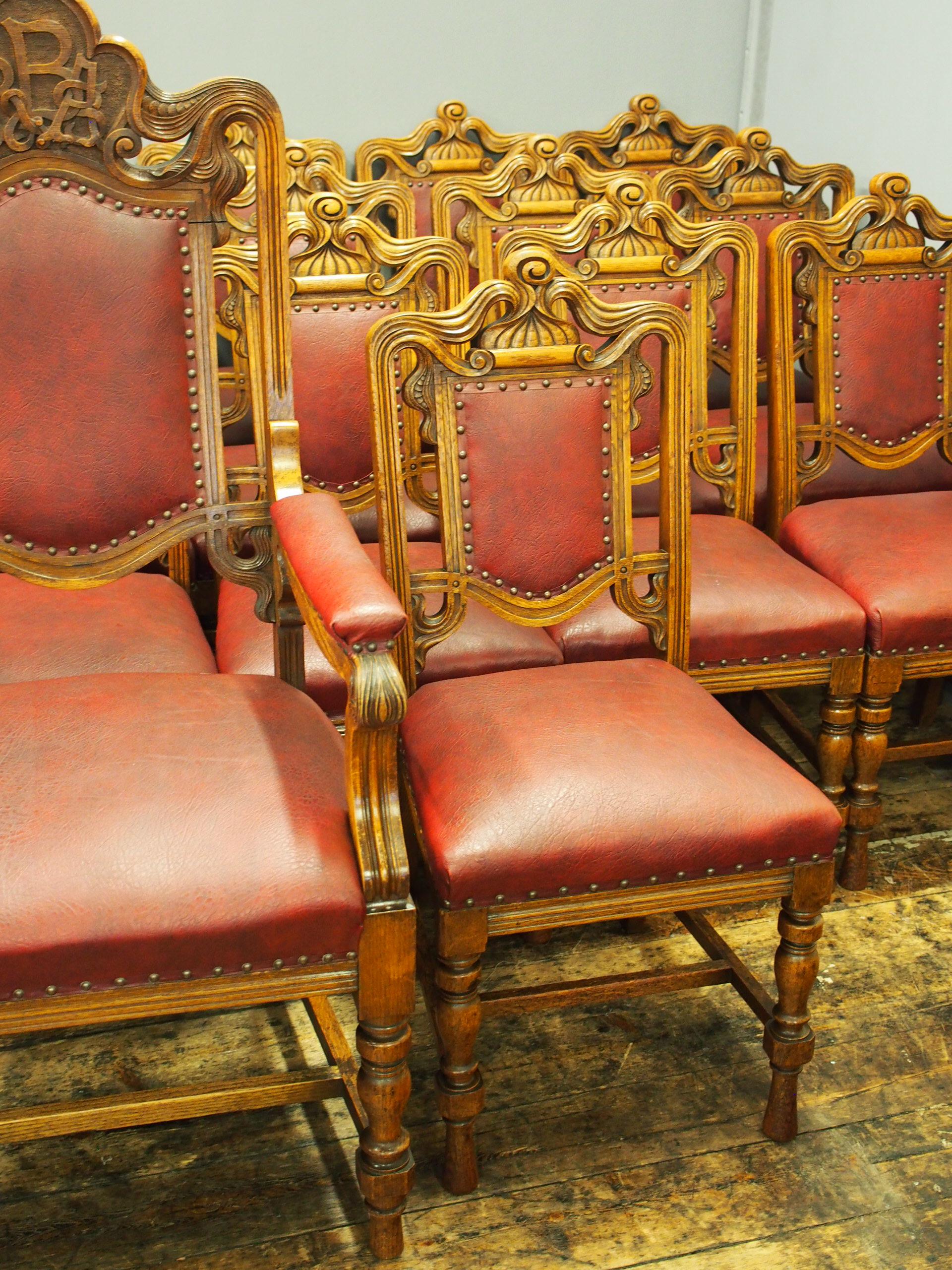 Set of 24 Victorian Carved Oak Dining Chairs For Sale 3