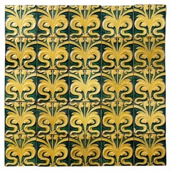 Set of 25 Antique Green & Yellow Glazed Ceramic 6-inch Tiles