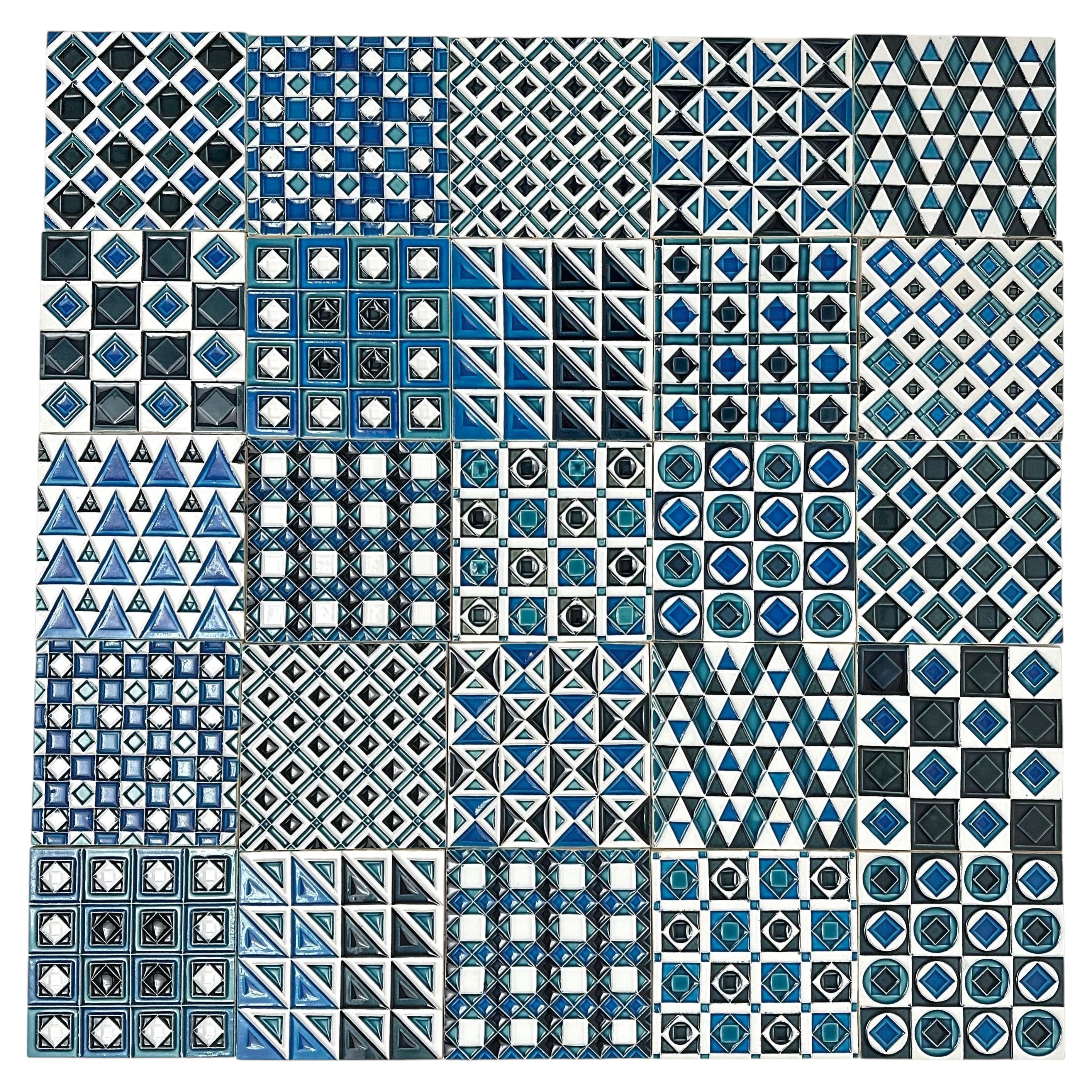 Set of 25 Embossed Earthenware Tiles, Marco Line, by Roger Capron, France 1970