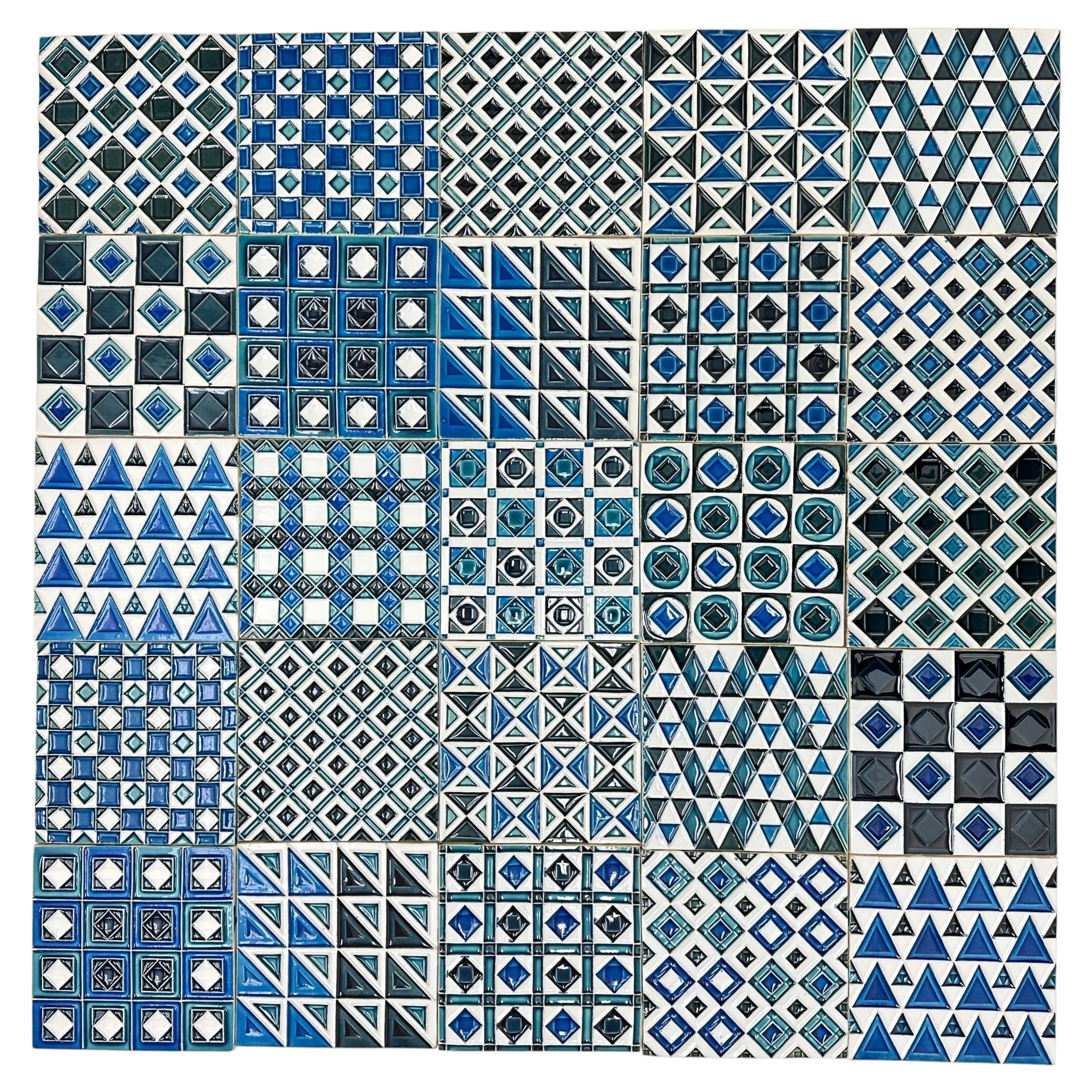 Set of 25 Embossed Earthenware Tiles, Marco Line, by Roger Capron, France 1970