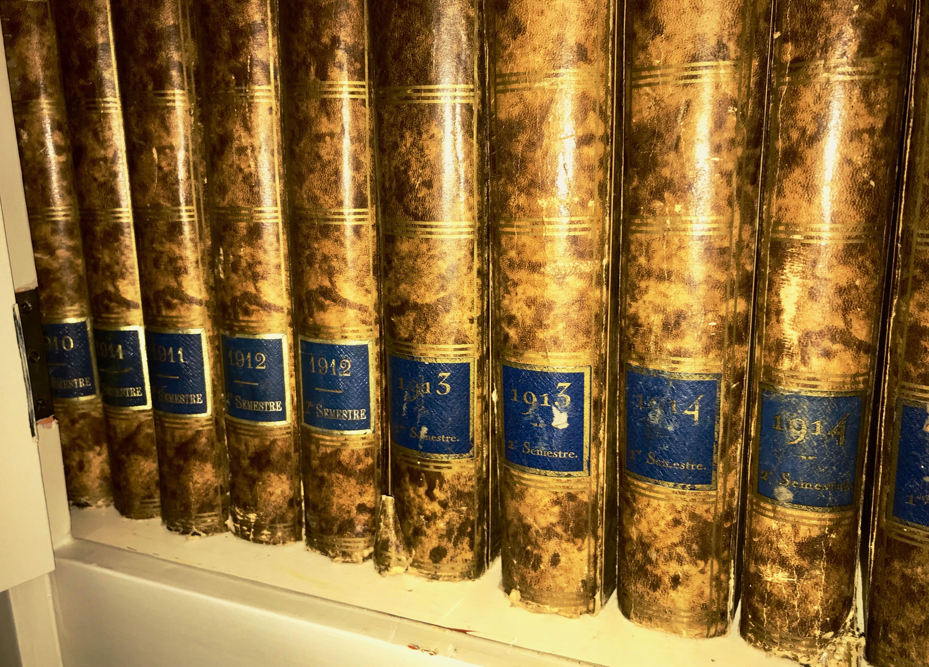 Set of 25 French Leather Bound Volumes Containing 