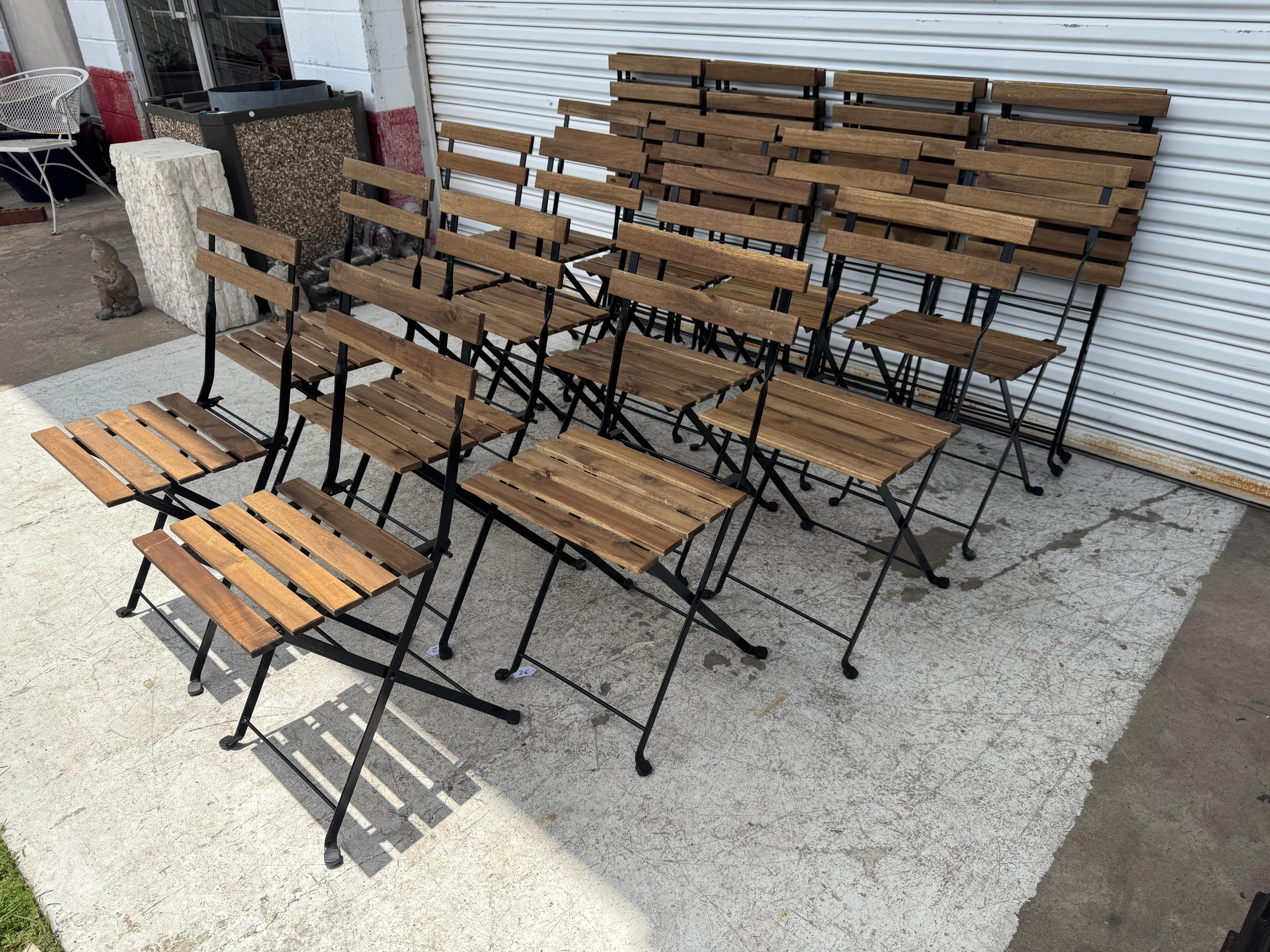Adirondack Set of 25 Ikea Wrought Iron and Wood Folding Bistro Chairs For Sale