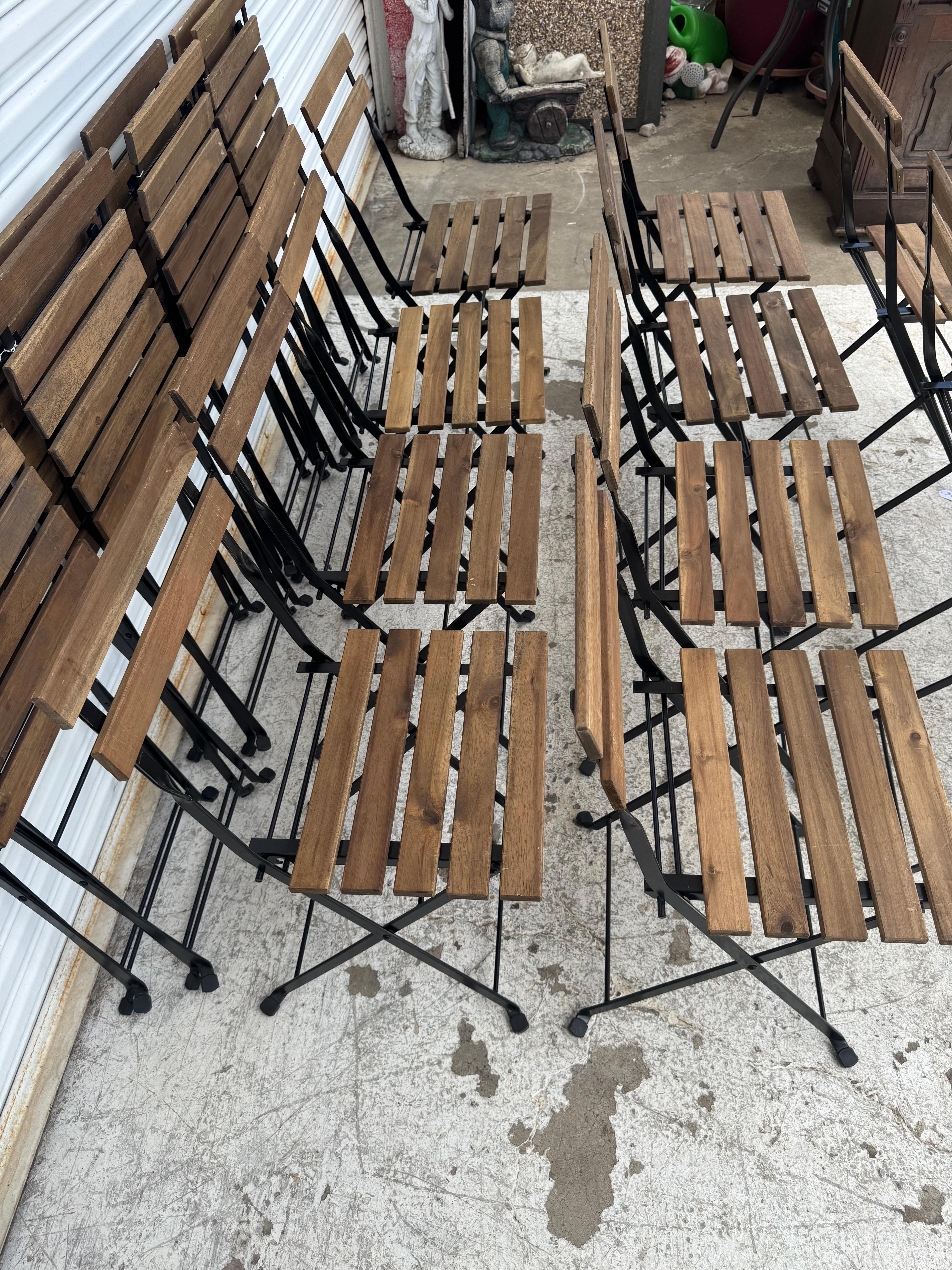Vietnamese Set of 25 Ikea Wrought Iron and Wood Folding Bistro Chairs For Sale