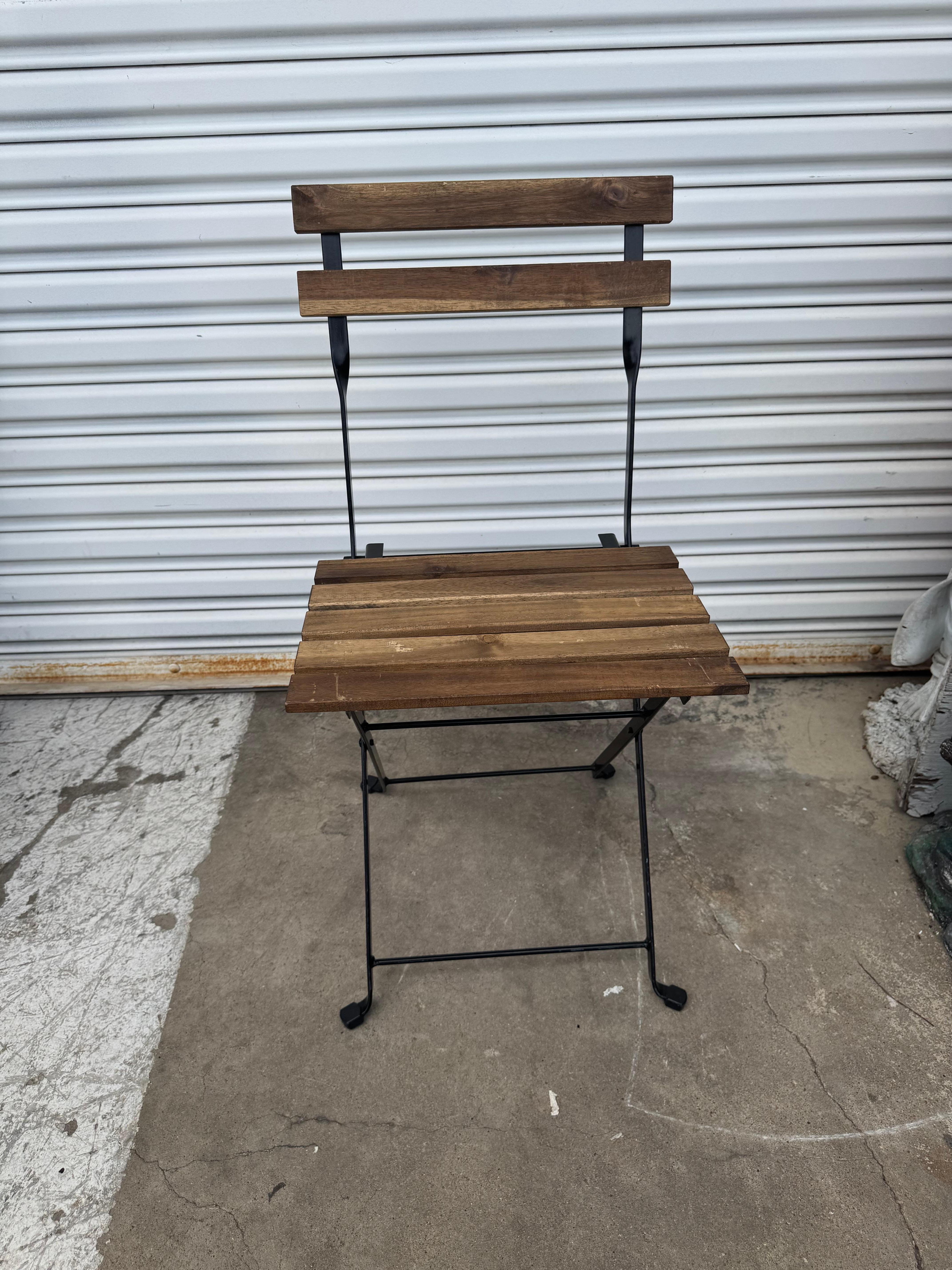 Contemporary Set of 25 Ikea Wrought Iron and Wood Folding Bistro Chairs For Sale