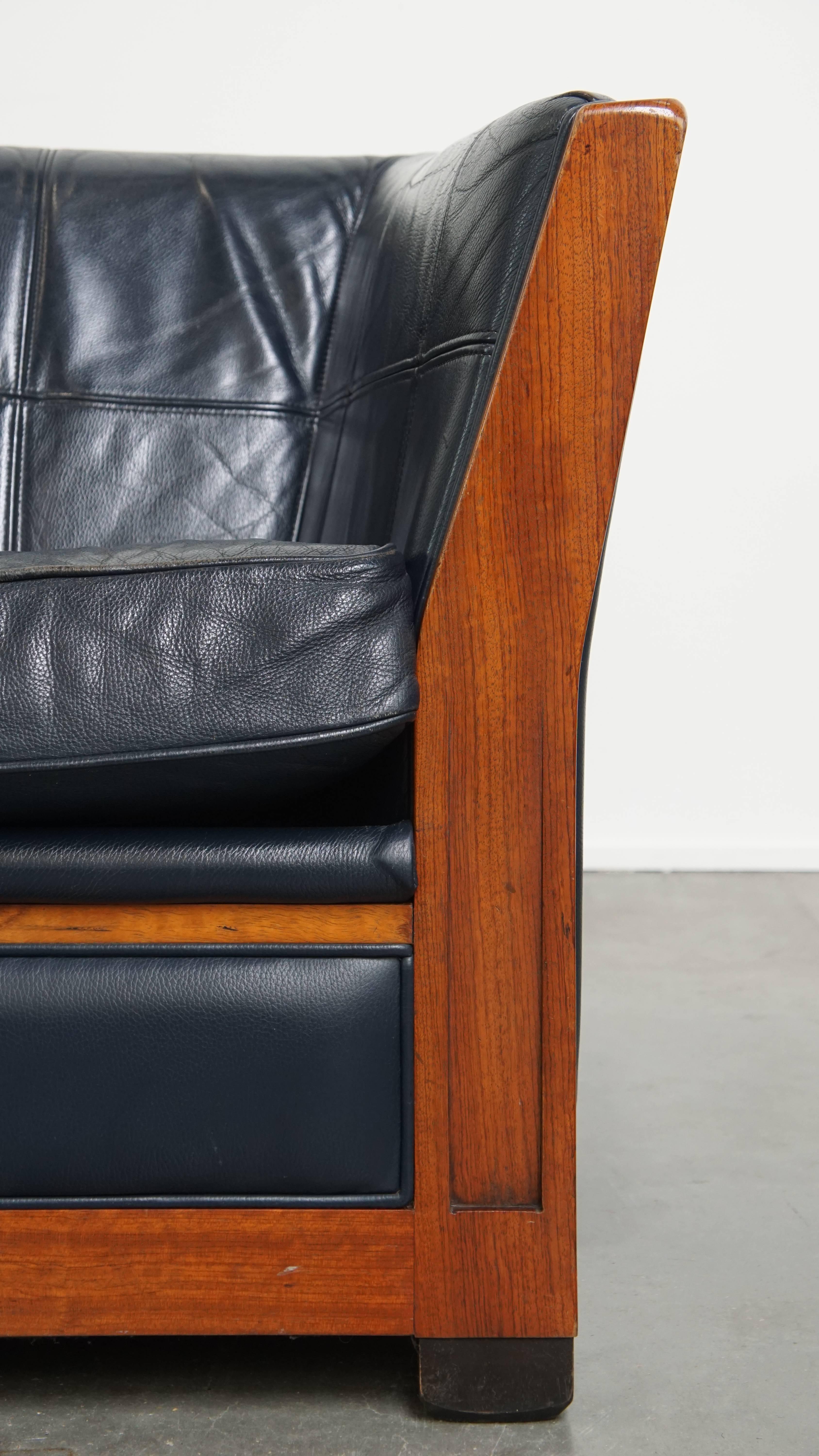 Set of 2.5-Seater Sofas with Dark Blue Cowhide Leather For Sale 4