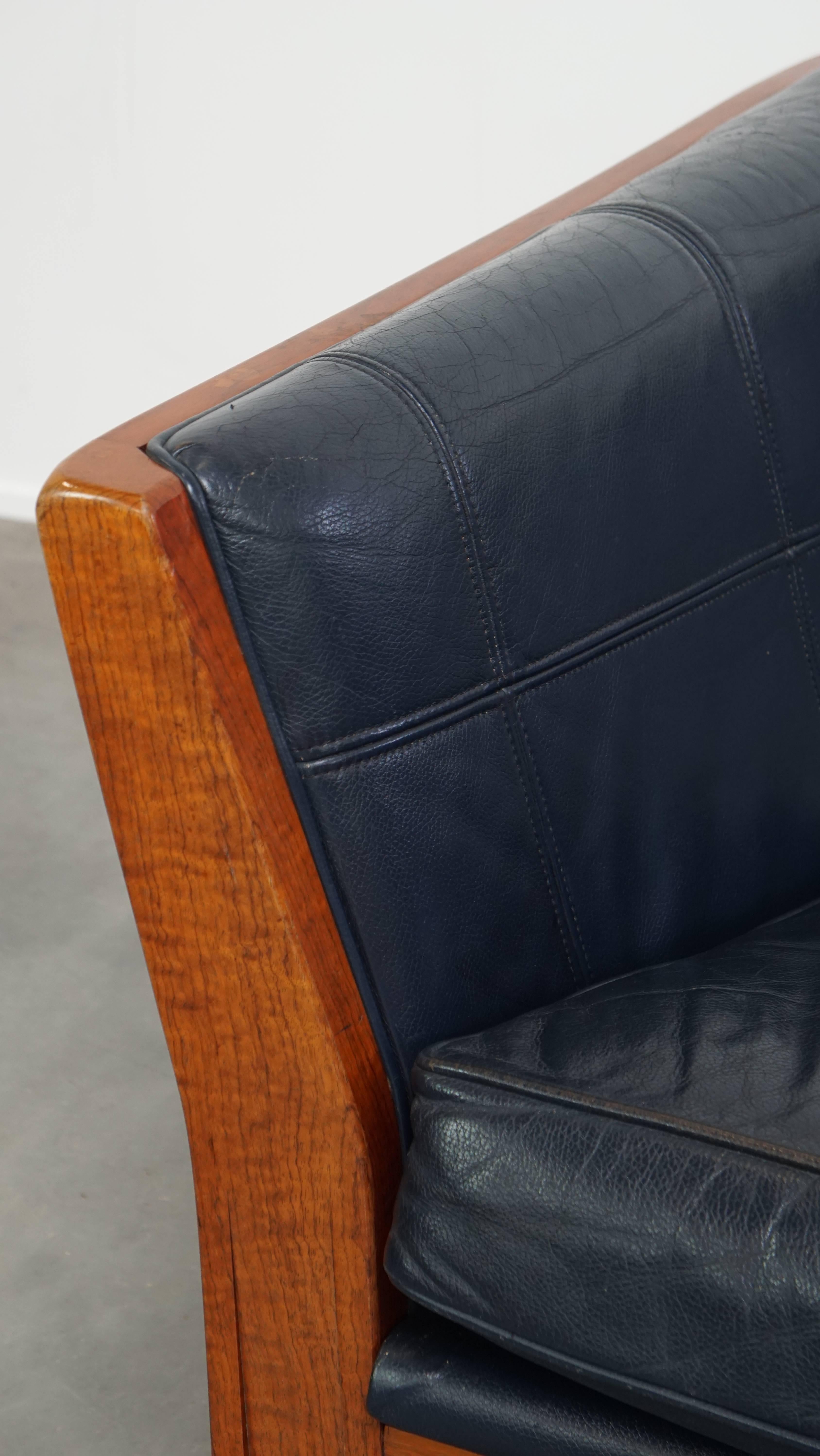 Set of 2.5-Seater Sofas with Dark Blue Cowhide Leather For Sale 5