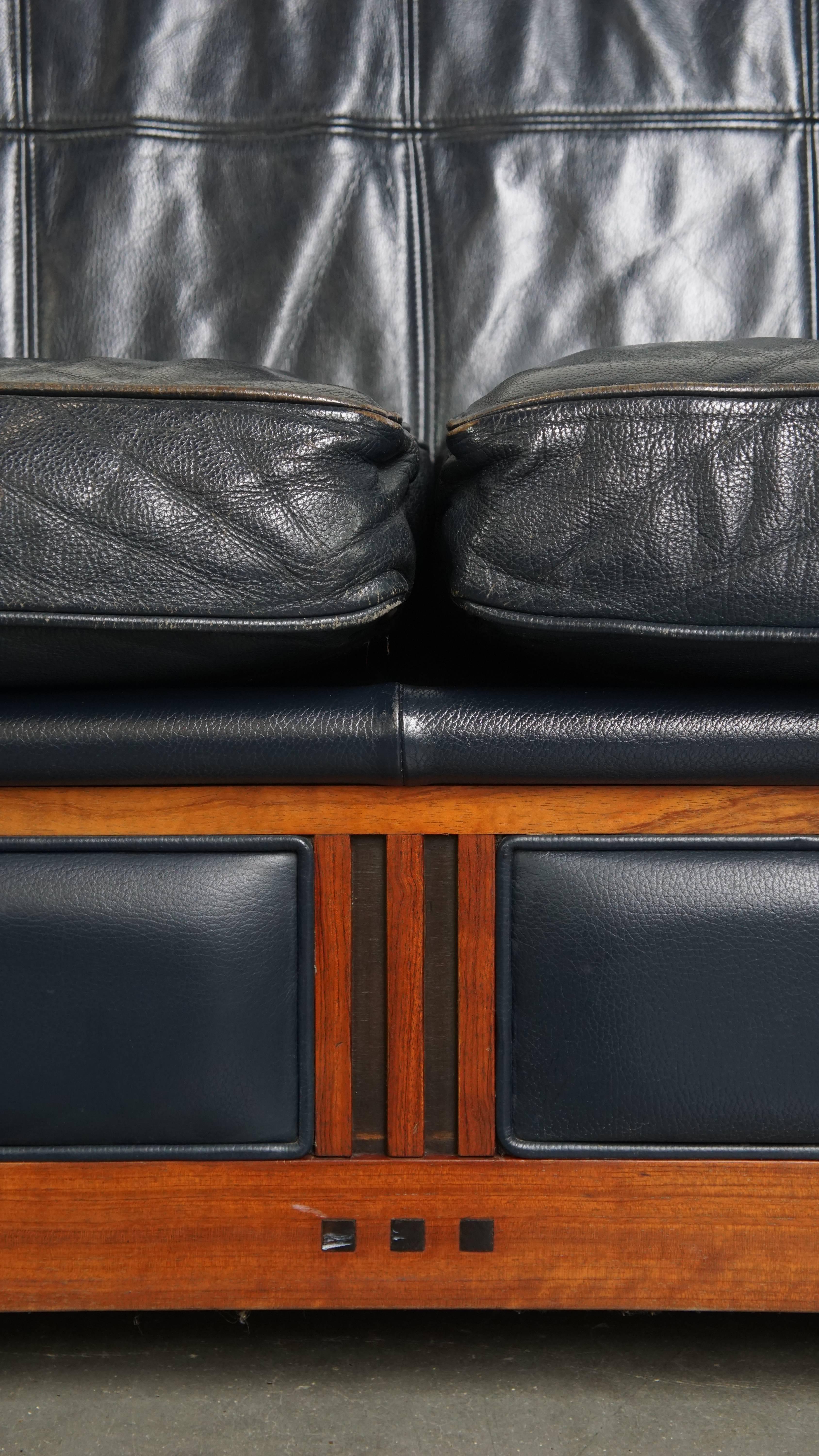 Set of 2.5-Seater Sofas with Dark Blue Cowhide Leather For Sale 6