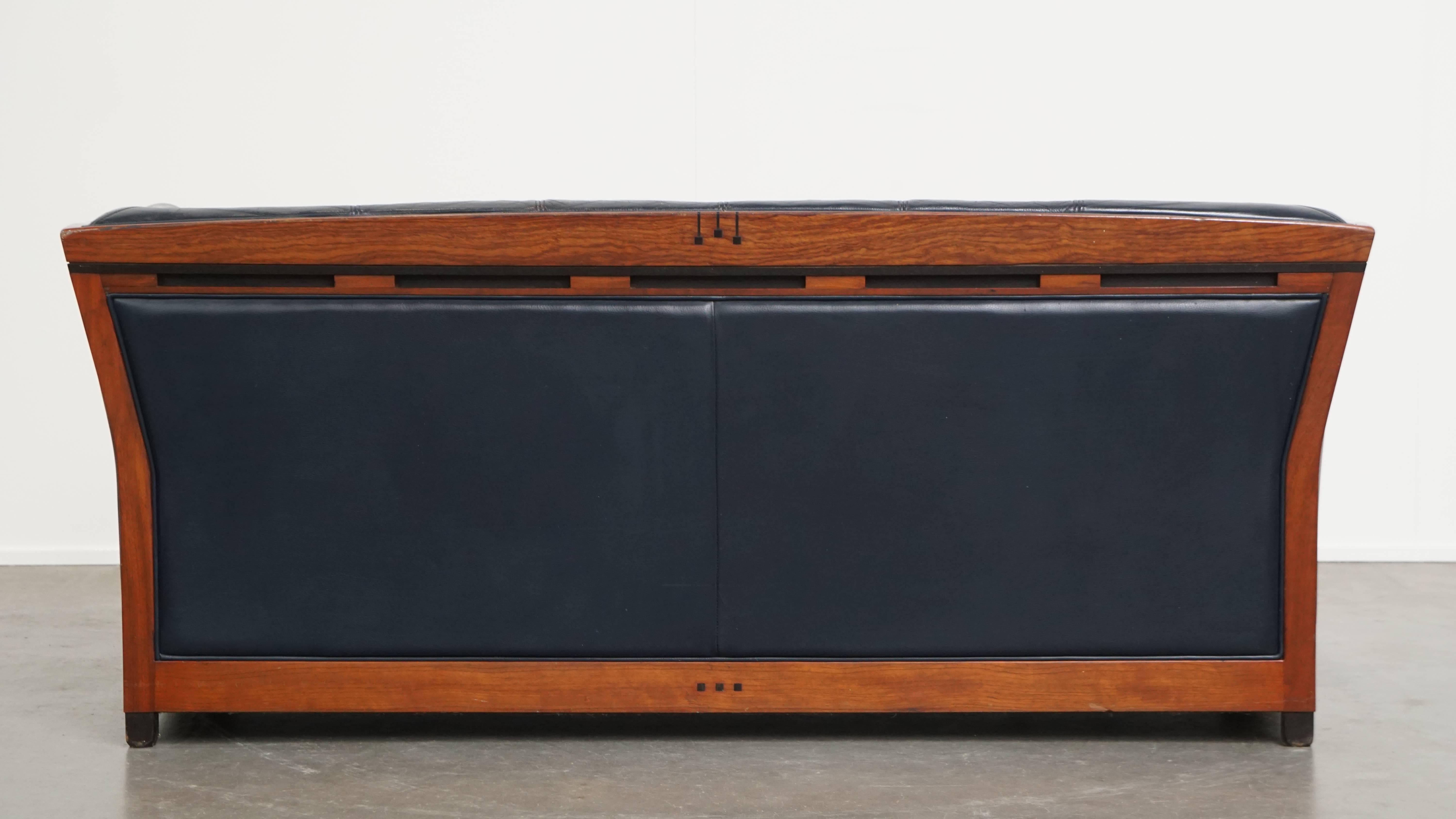 Hand-Crafted Set of 2.5-Seater Sofas with Dark Blue Cowhide Leather For Sale