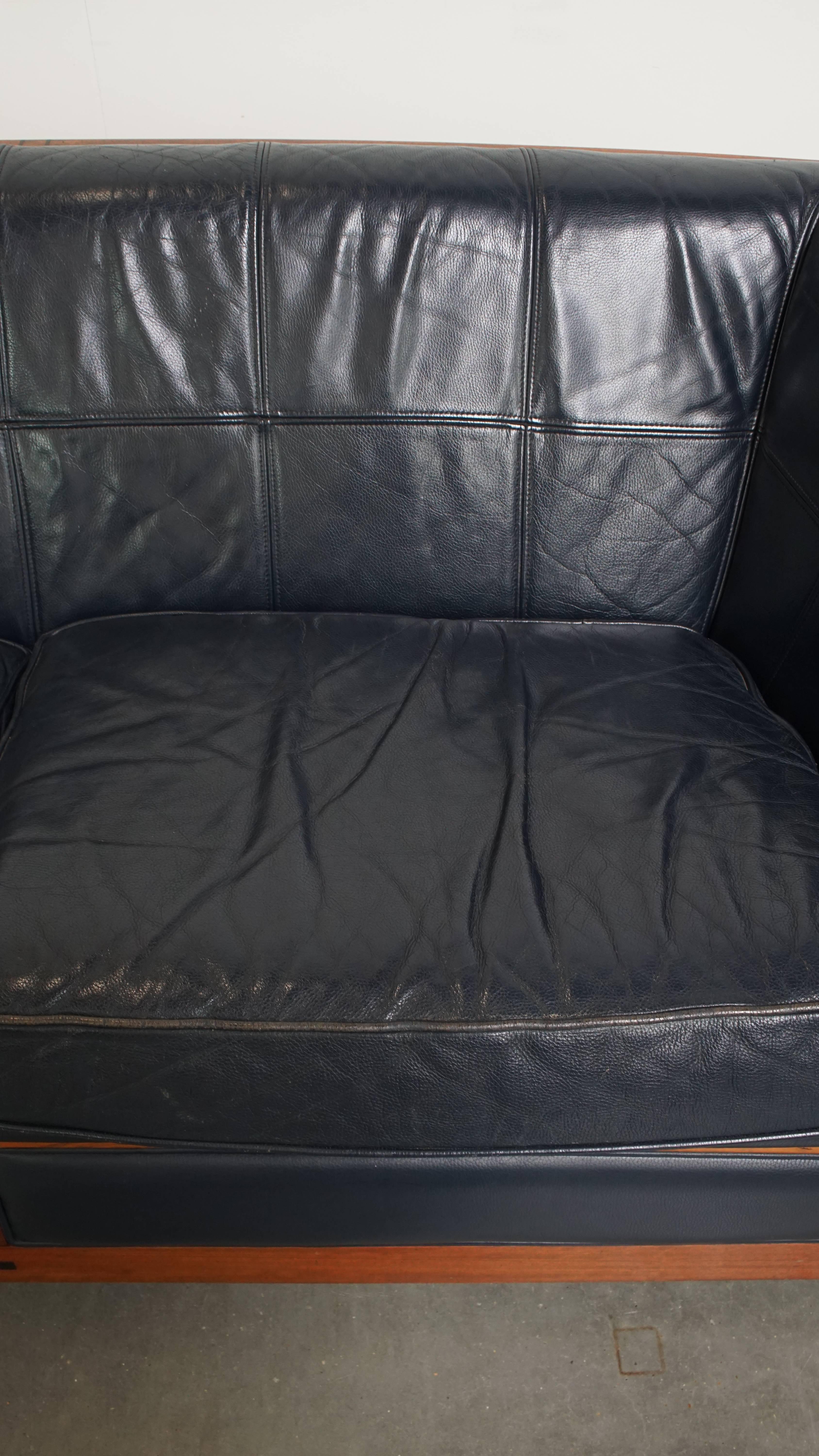 Set of 2.5-Seater Sofas with Dark Blue Cowhide Leather For Sale 1